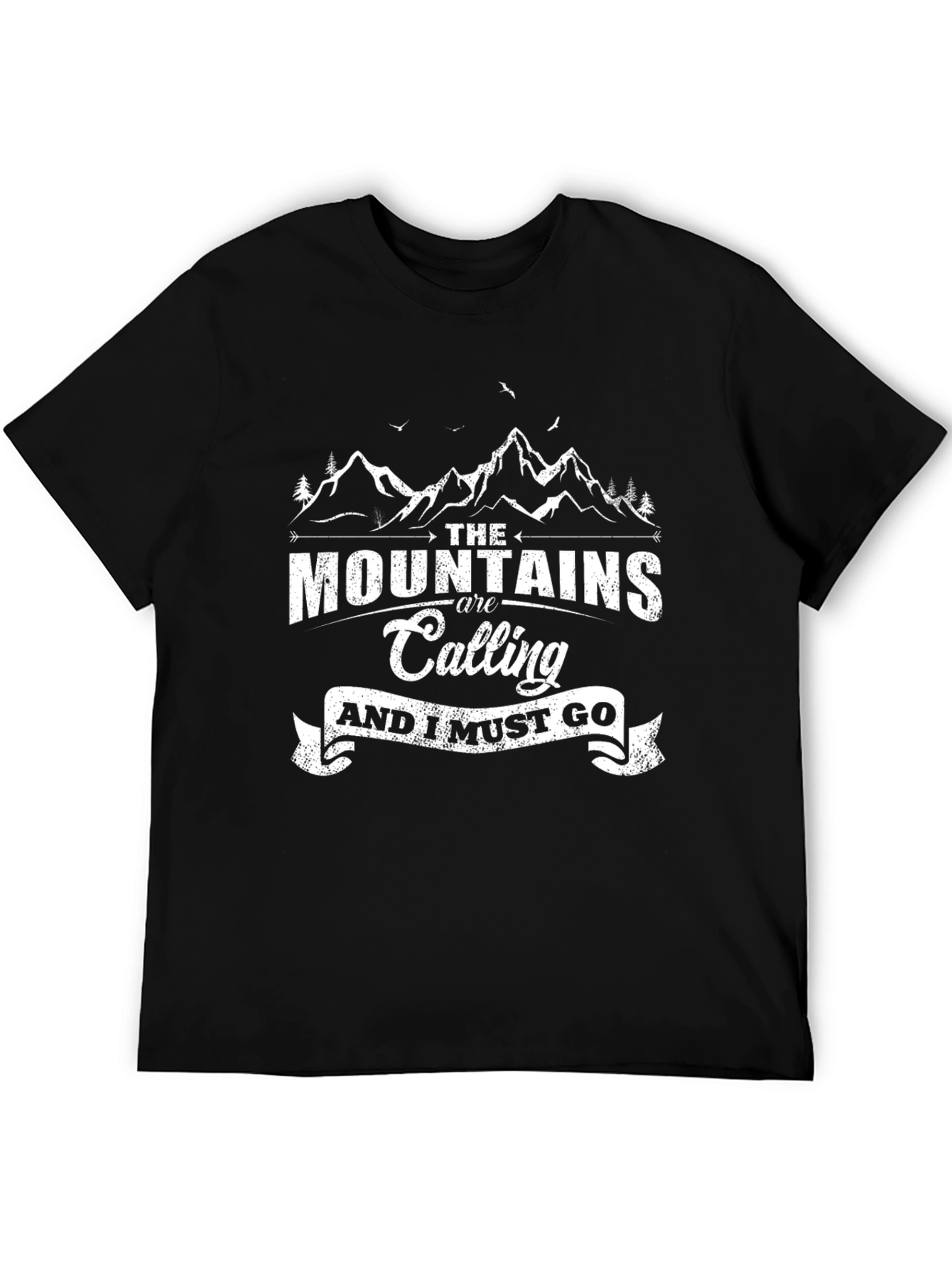 Mountains are Calling Black Graphic T-Shirt