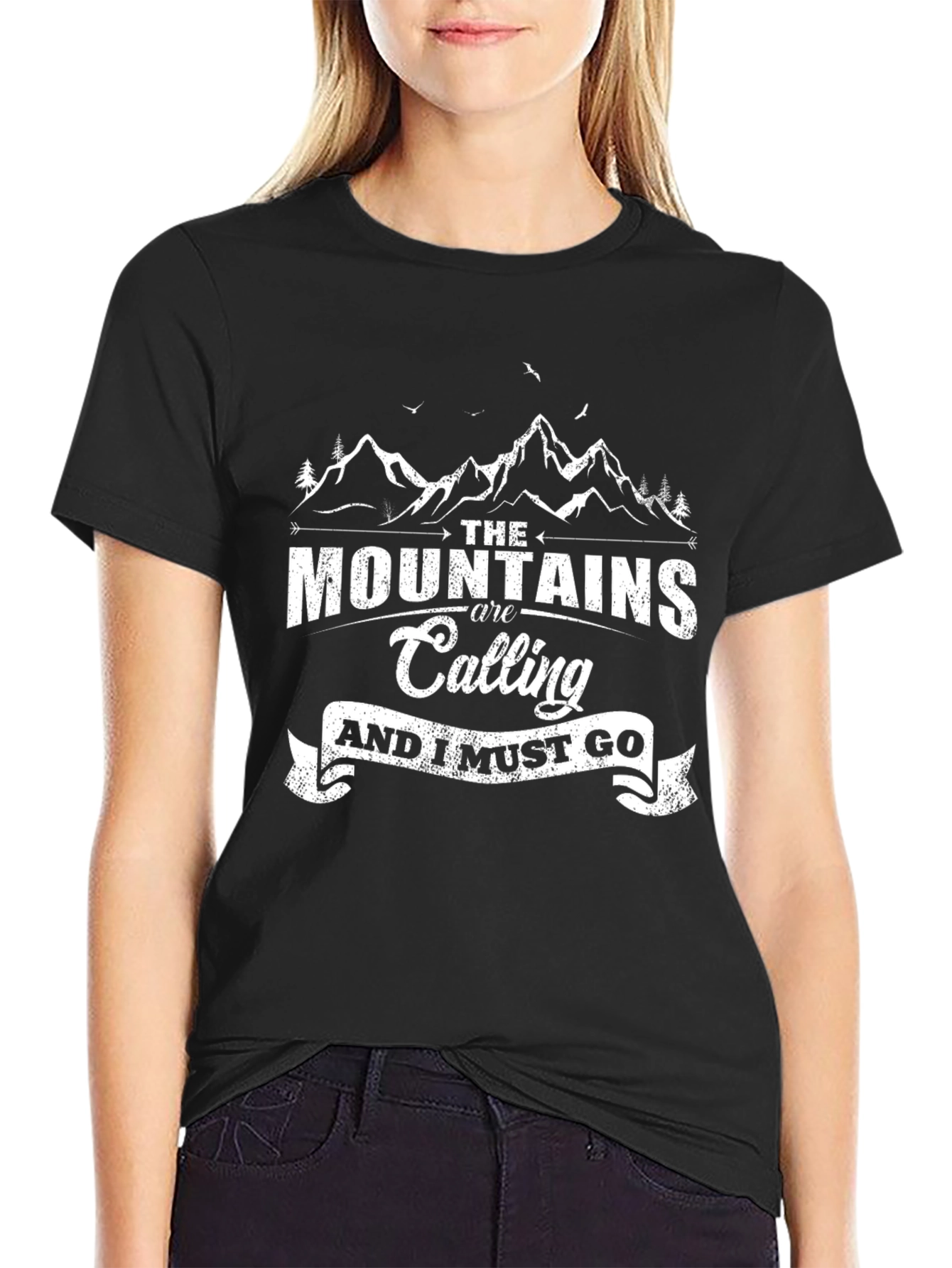 Mountains are Calling Black Graphic T-Shirt