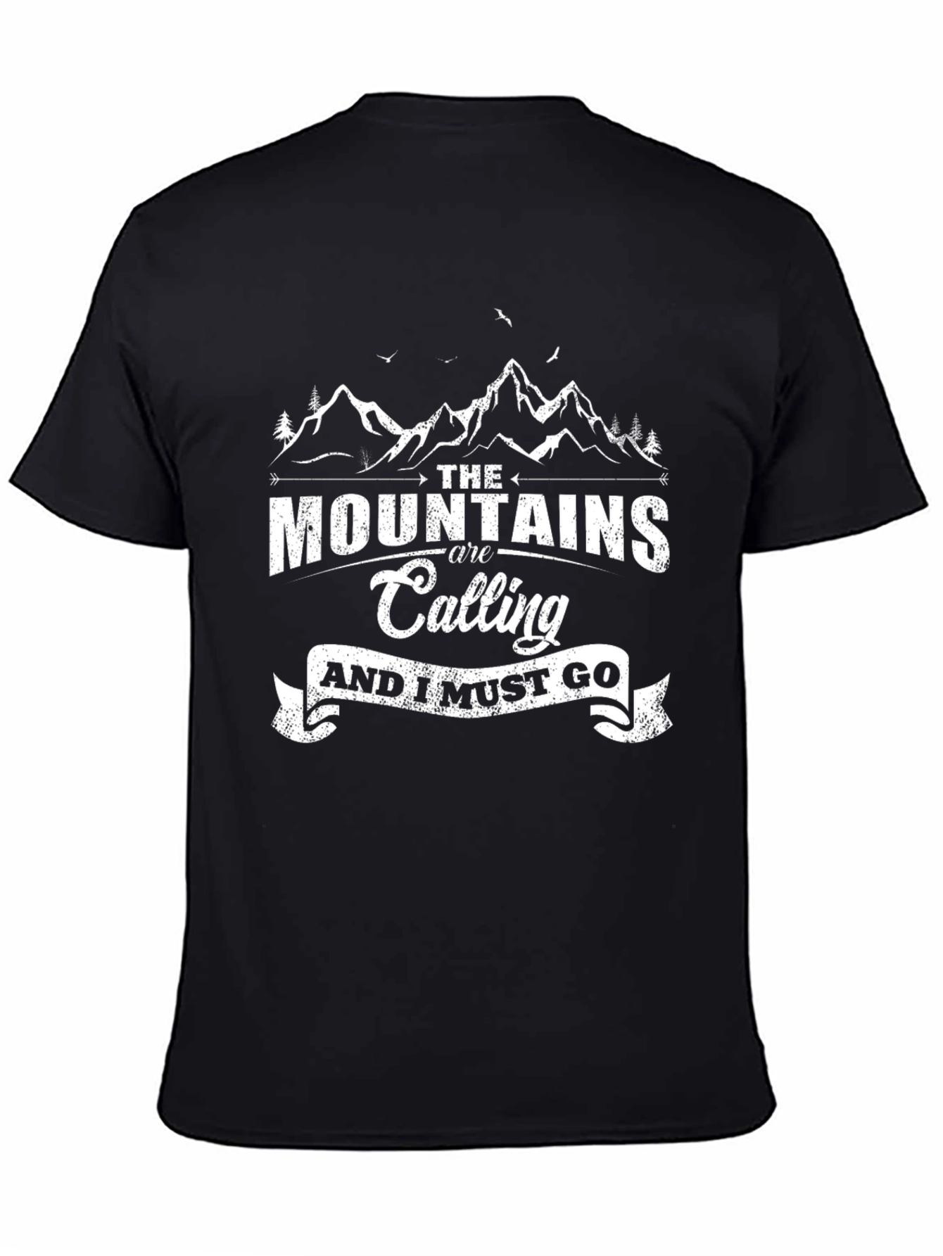 Mountains are Calling Black Graphic T-Shirt