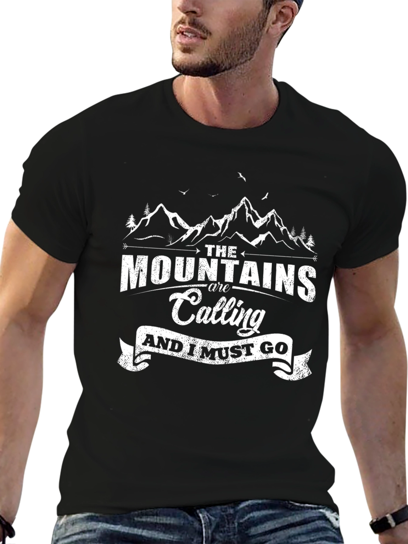 Mountains are Calling Black Graphic T-Shirt