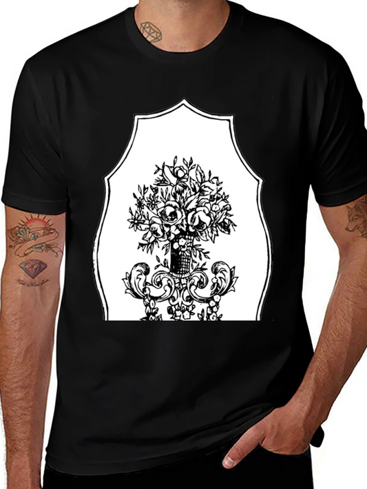 Black T-Shirt with Floral Bouquet Graphic