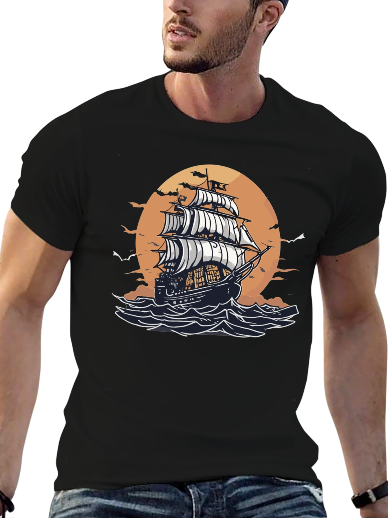 Nautical Sailboat Graphic Tee - Black