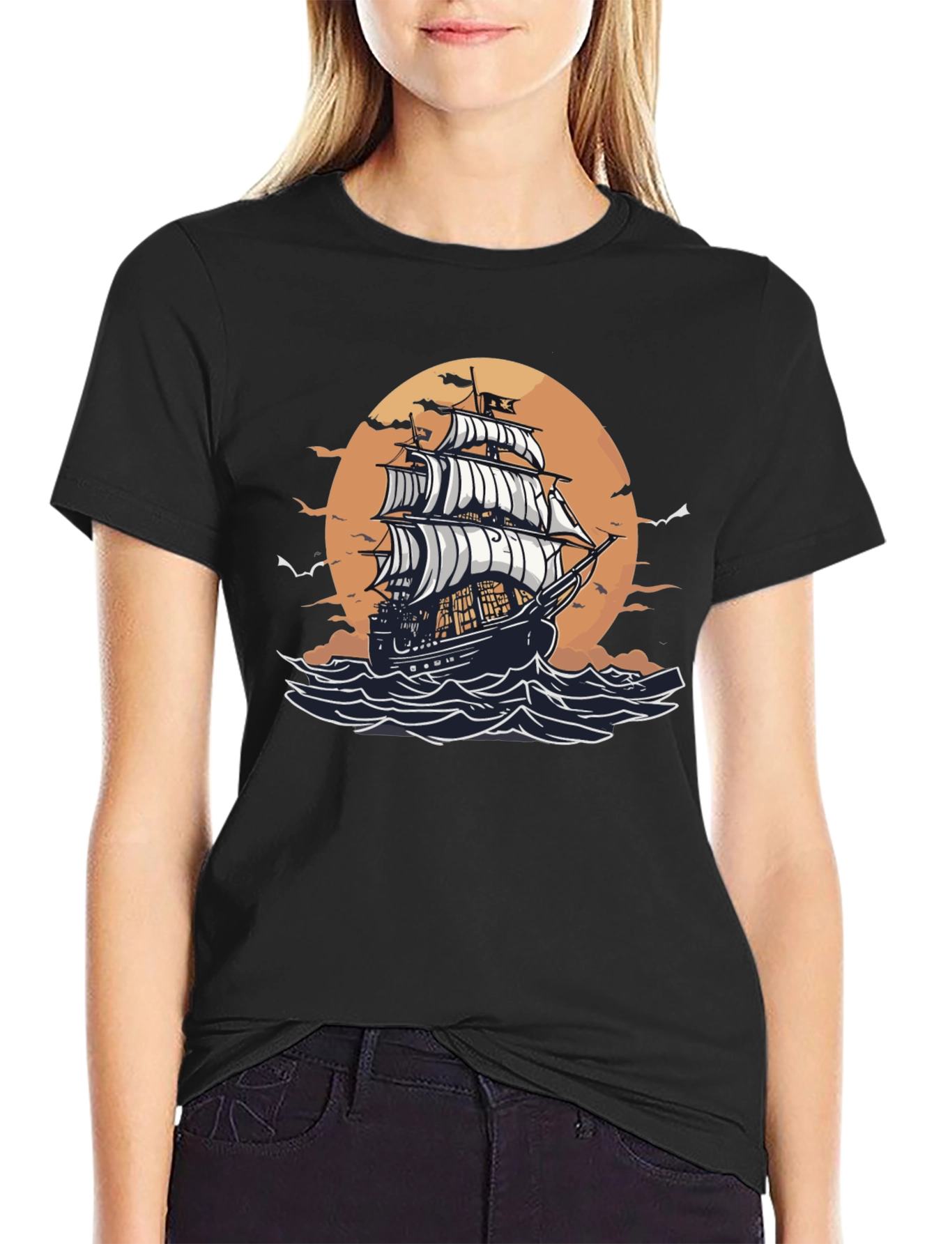Nautical Sailboat Graphic Tee - Black