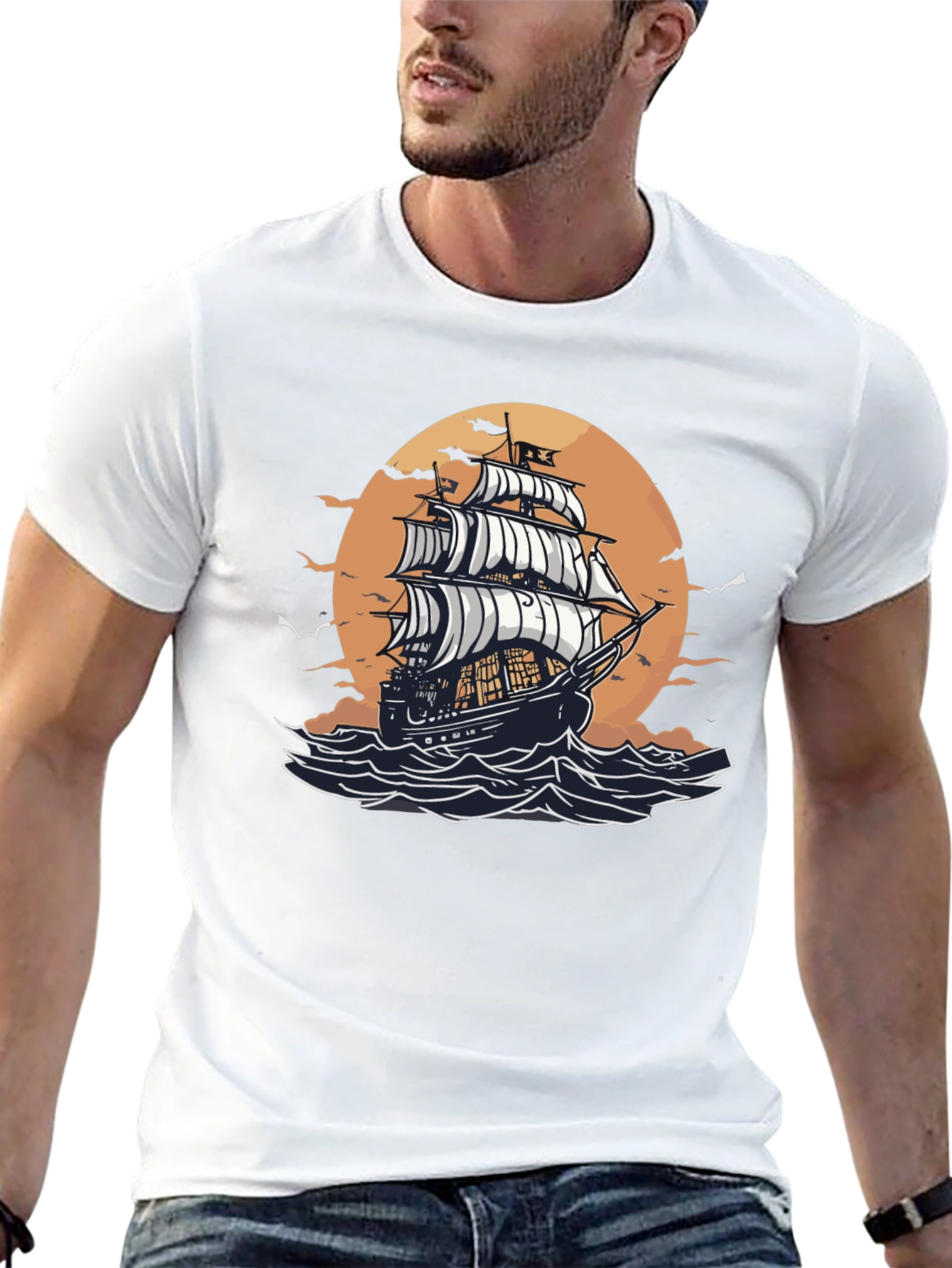 Nautical Sailboat Graphic Tee - Black