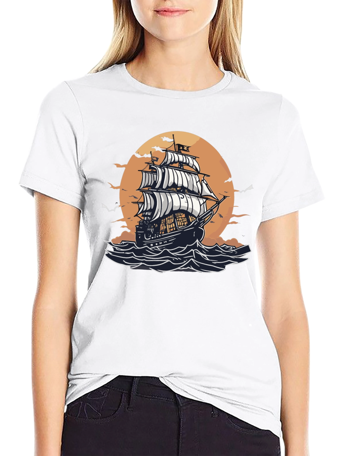 Nautical Sailboat Graphic Tee - Black