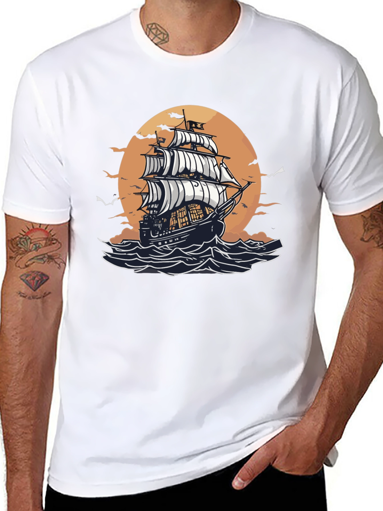 Nautical Sailboat Graphic Tee - Black