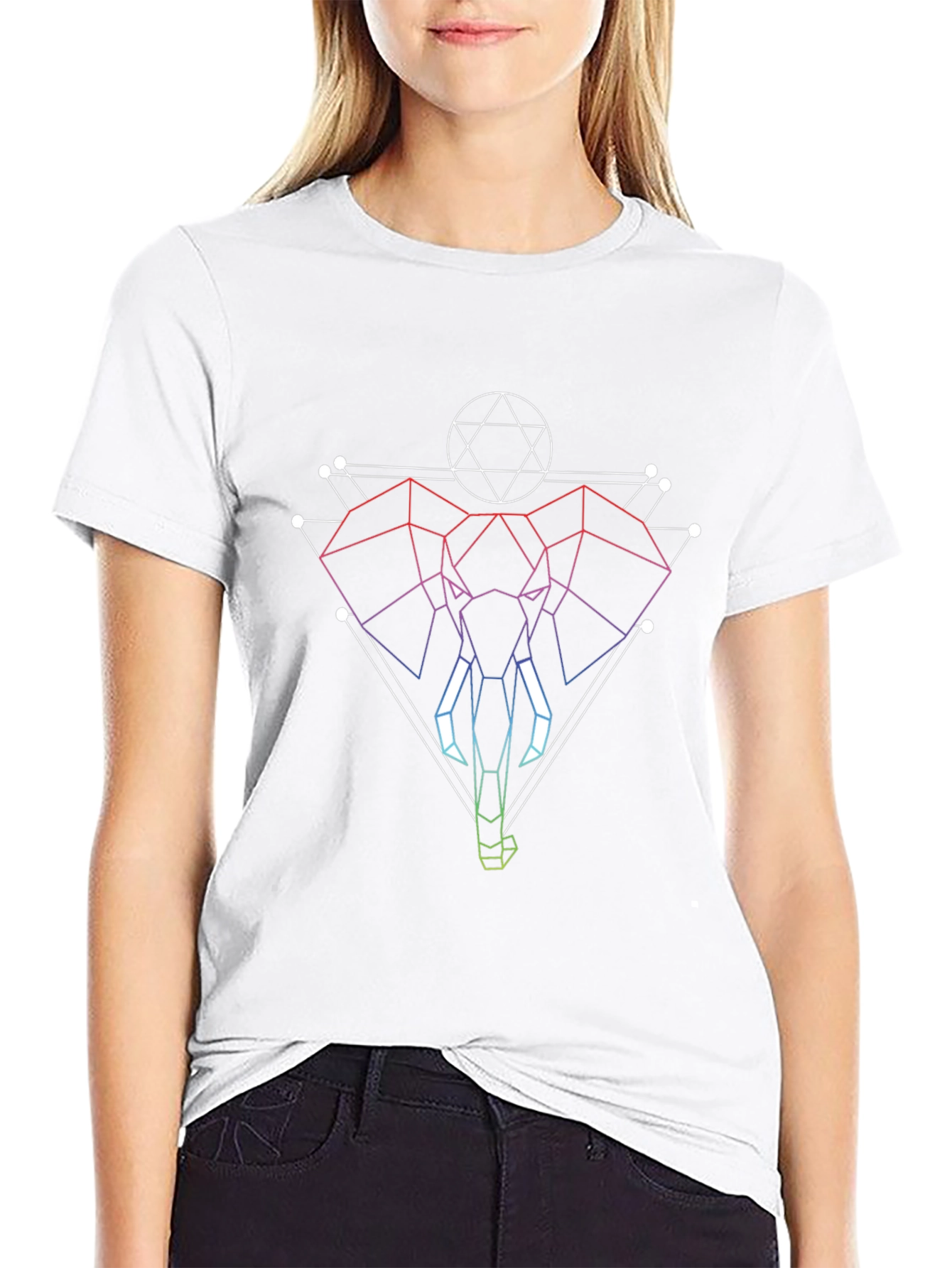 Geometric Elephant Graphic Black T-Shirt