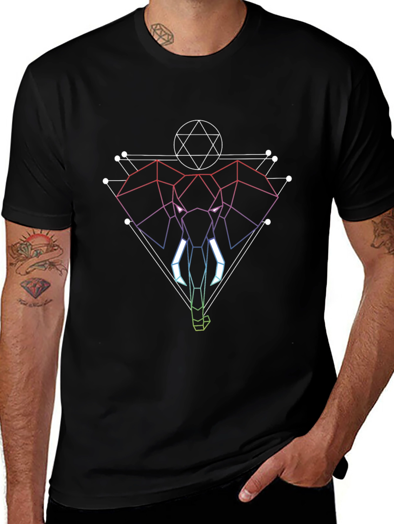 Geometric Elephant Graphic Black T-Shirt