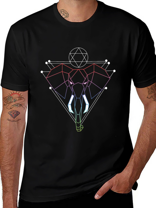 Geometric Elephant Graphic Black T-Shirt