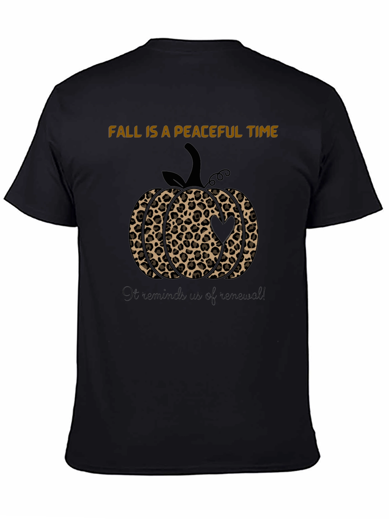 Fall Peaceful Time Pumpkin Leopard Print Black T-Shirt