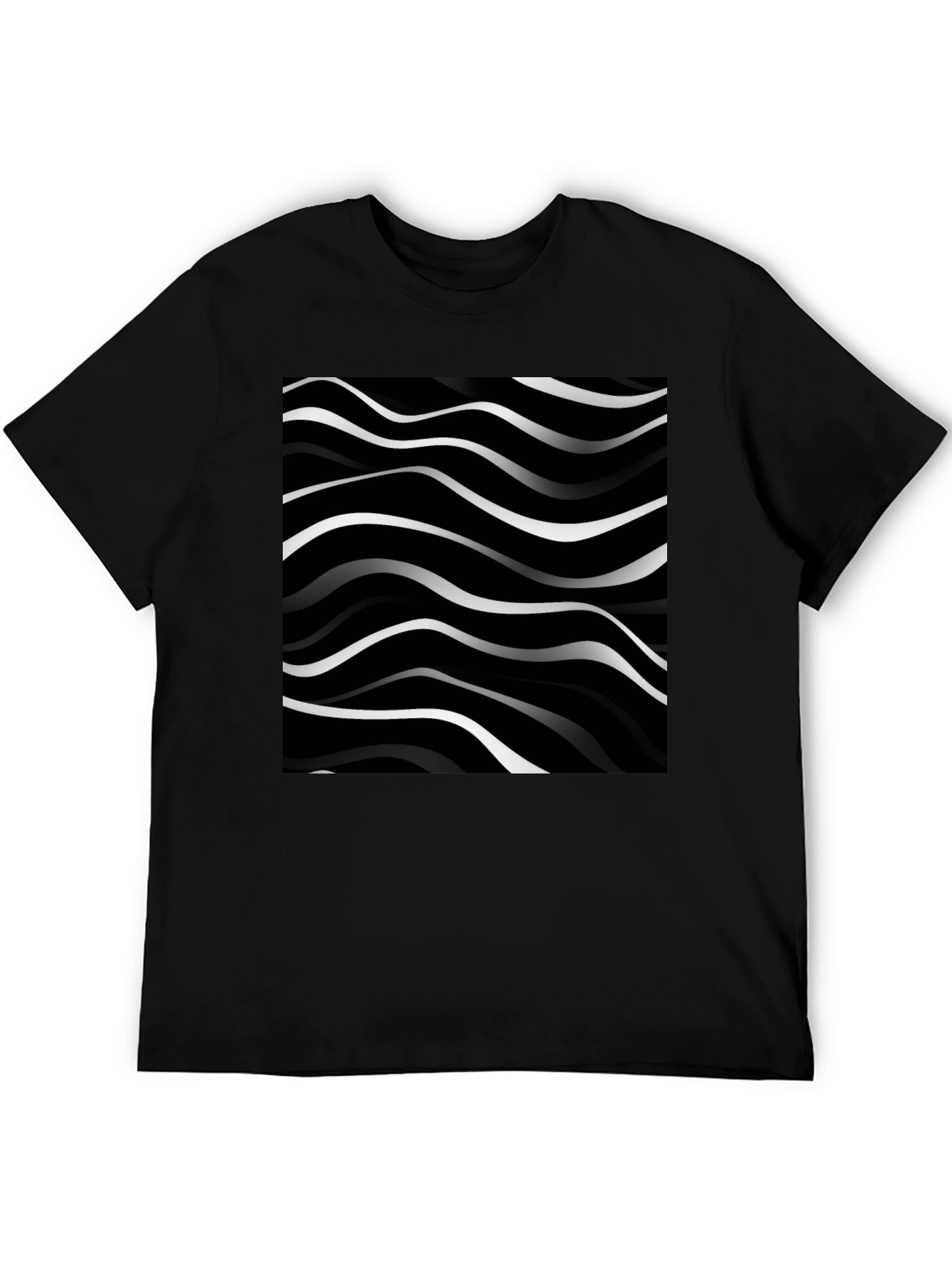 Abstract Wave Pattern Black T-Shirt