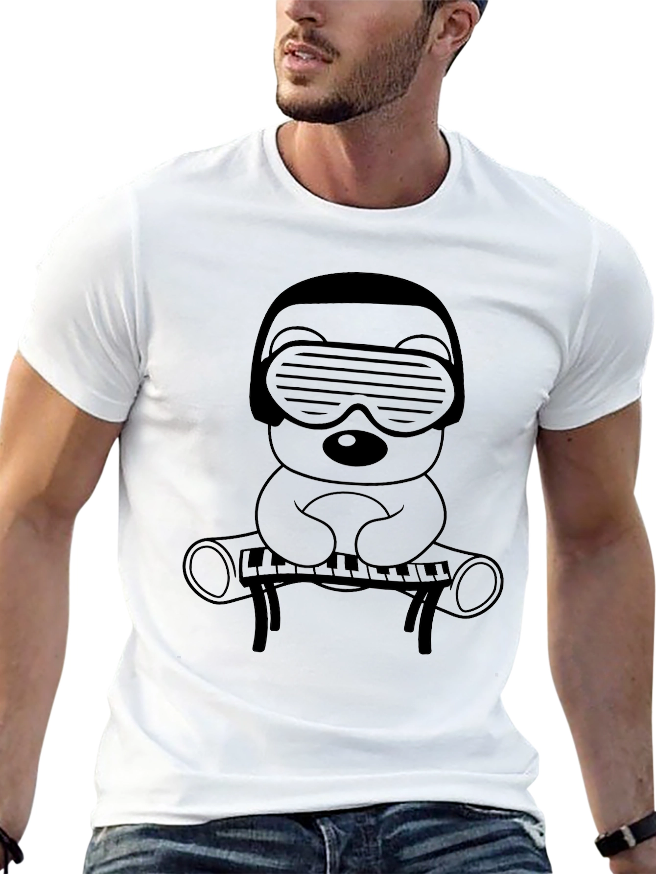 DJ Bear Graphic Tee - Cool Cartoon Shirt