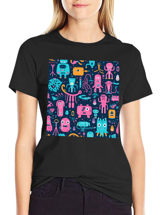 Funky Retro Robot Pattern T-Shirt