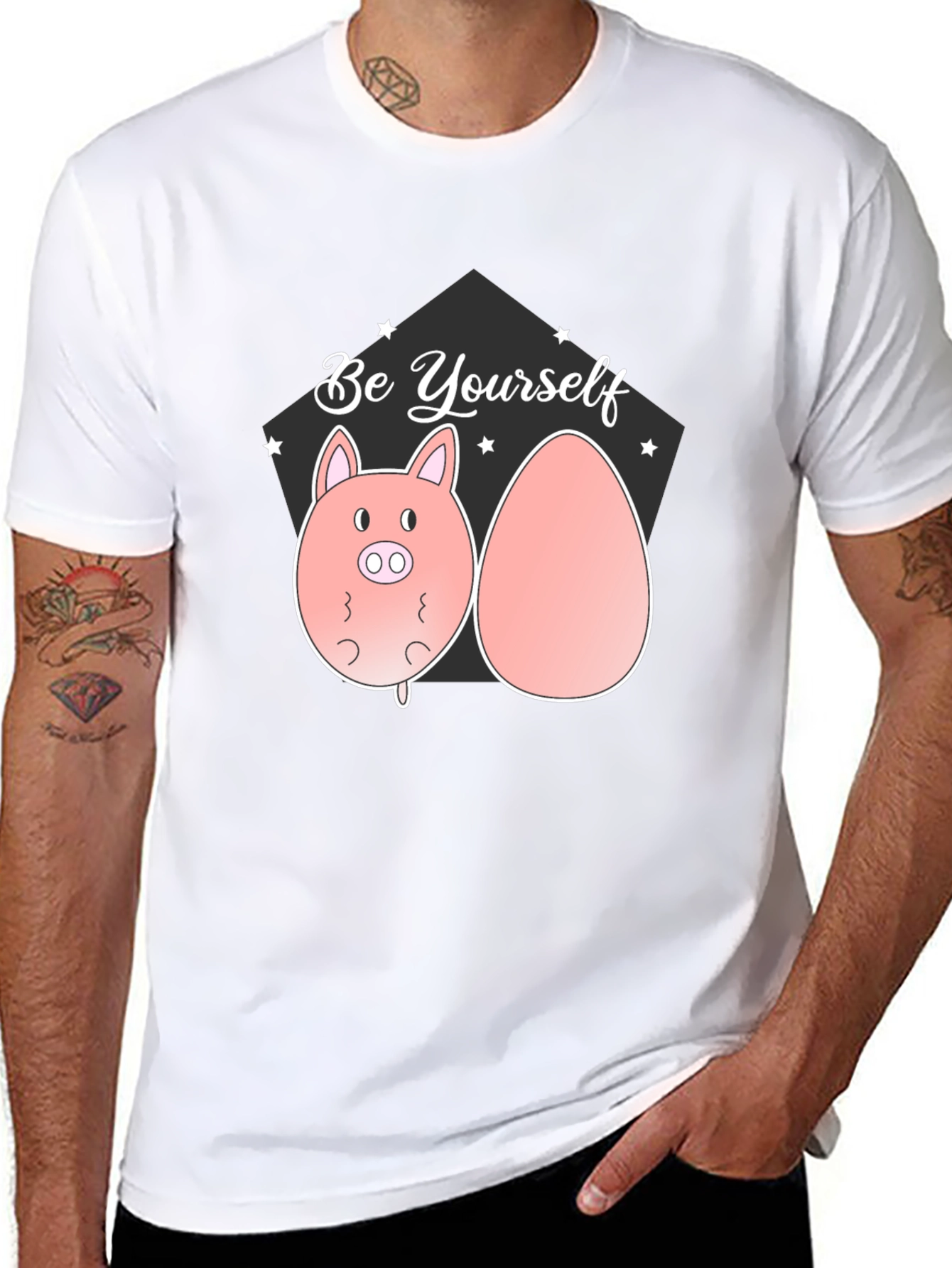 Be Yourself Pig and Egg Black T-Shirt
