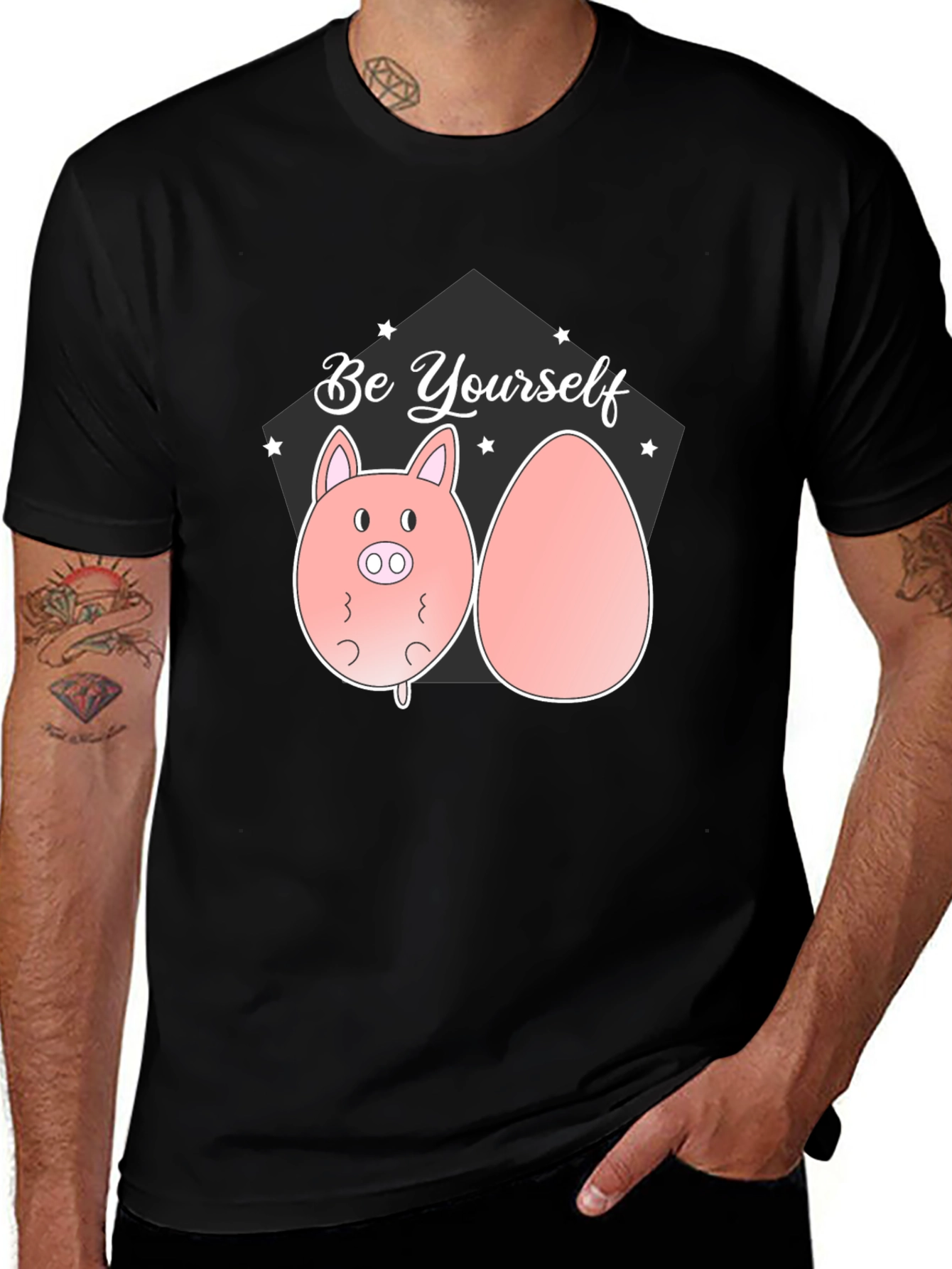 Be Yourself Pig and Egg Black T-Shirt