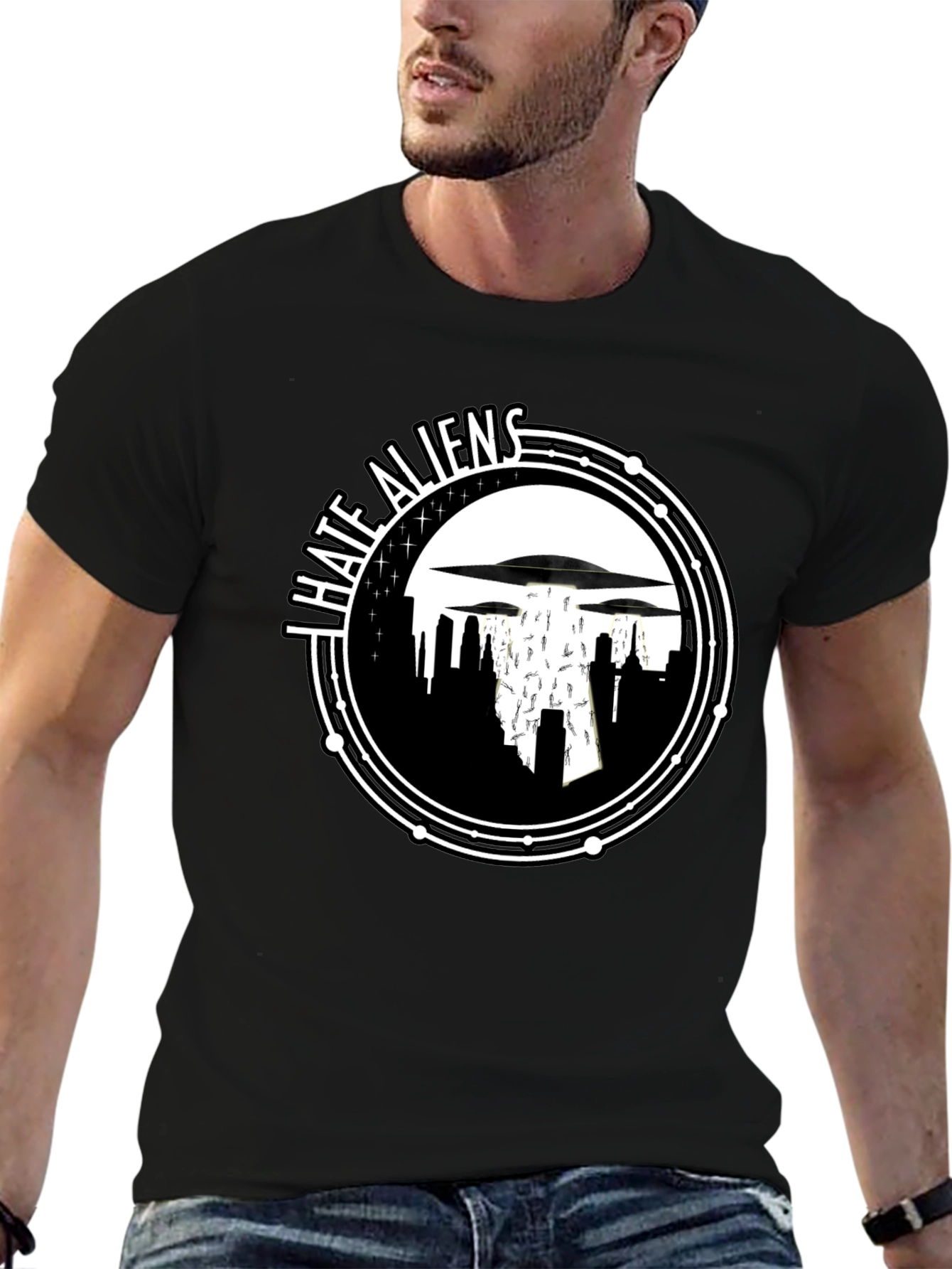 I Hate Aliens Graphic T-Shirt - Black