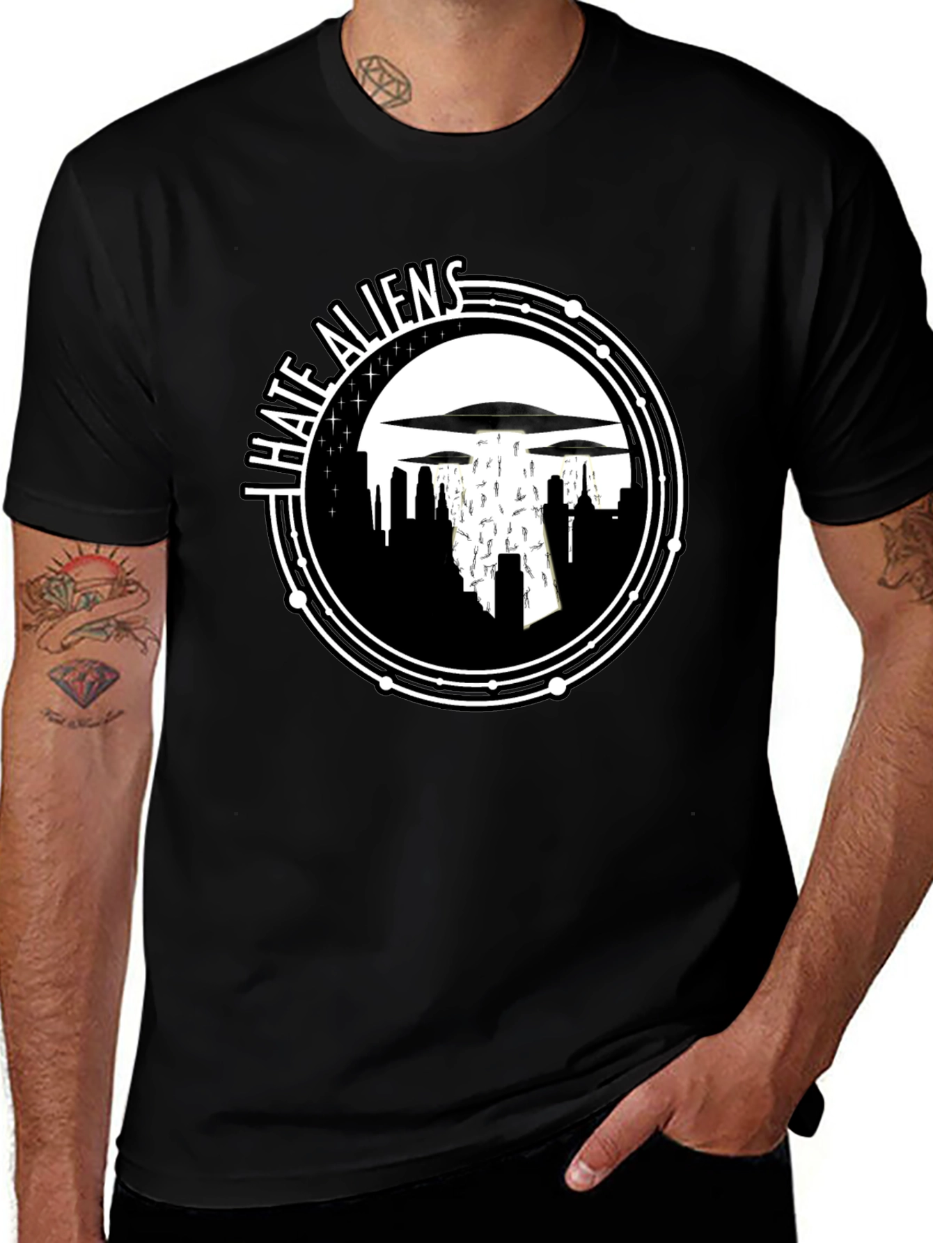 I Hate Aliens Graphic T-Shirt - Black