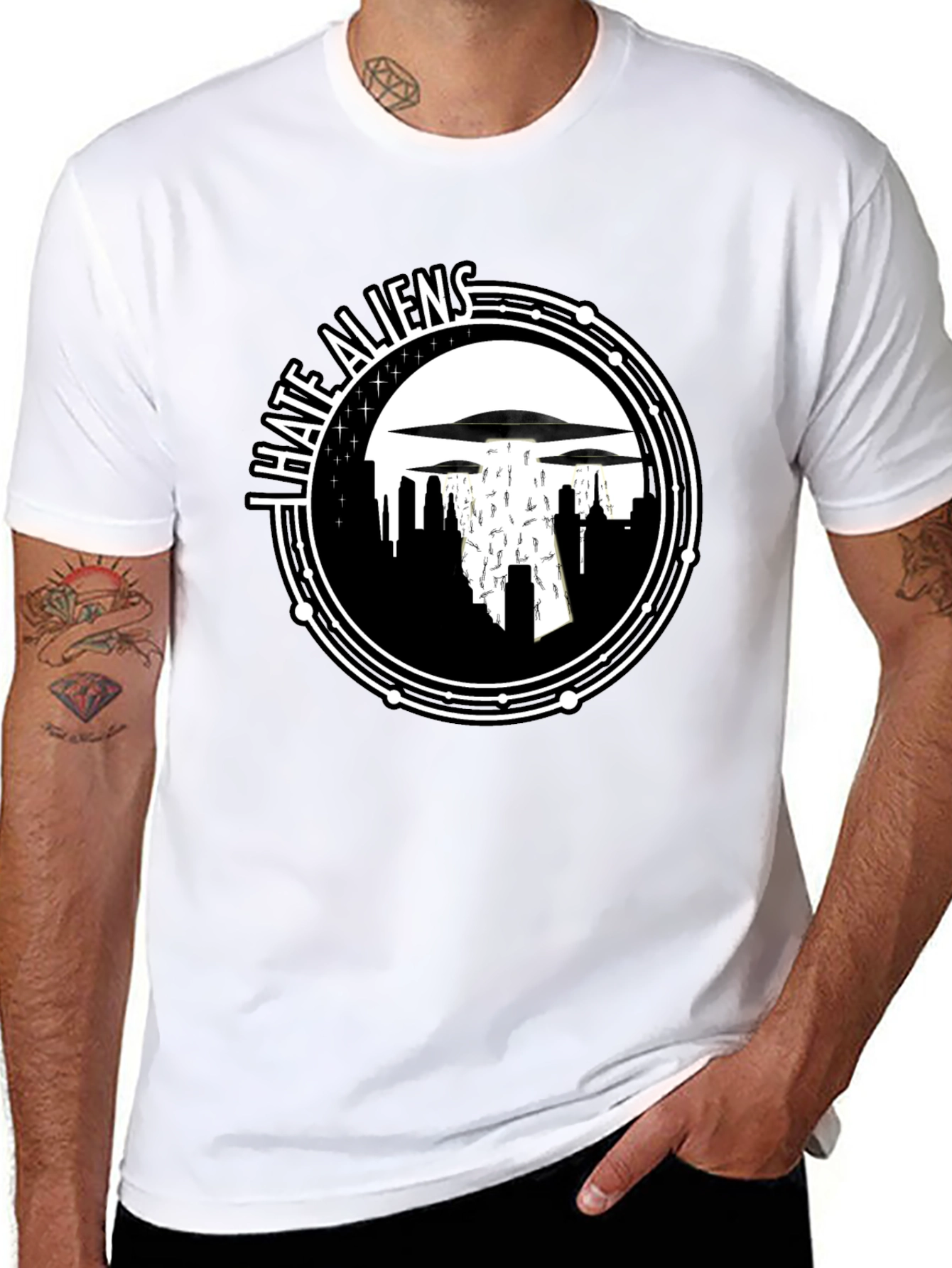 I Hate Aliens Graphic T-Shirt - Black