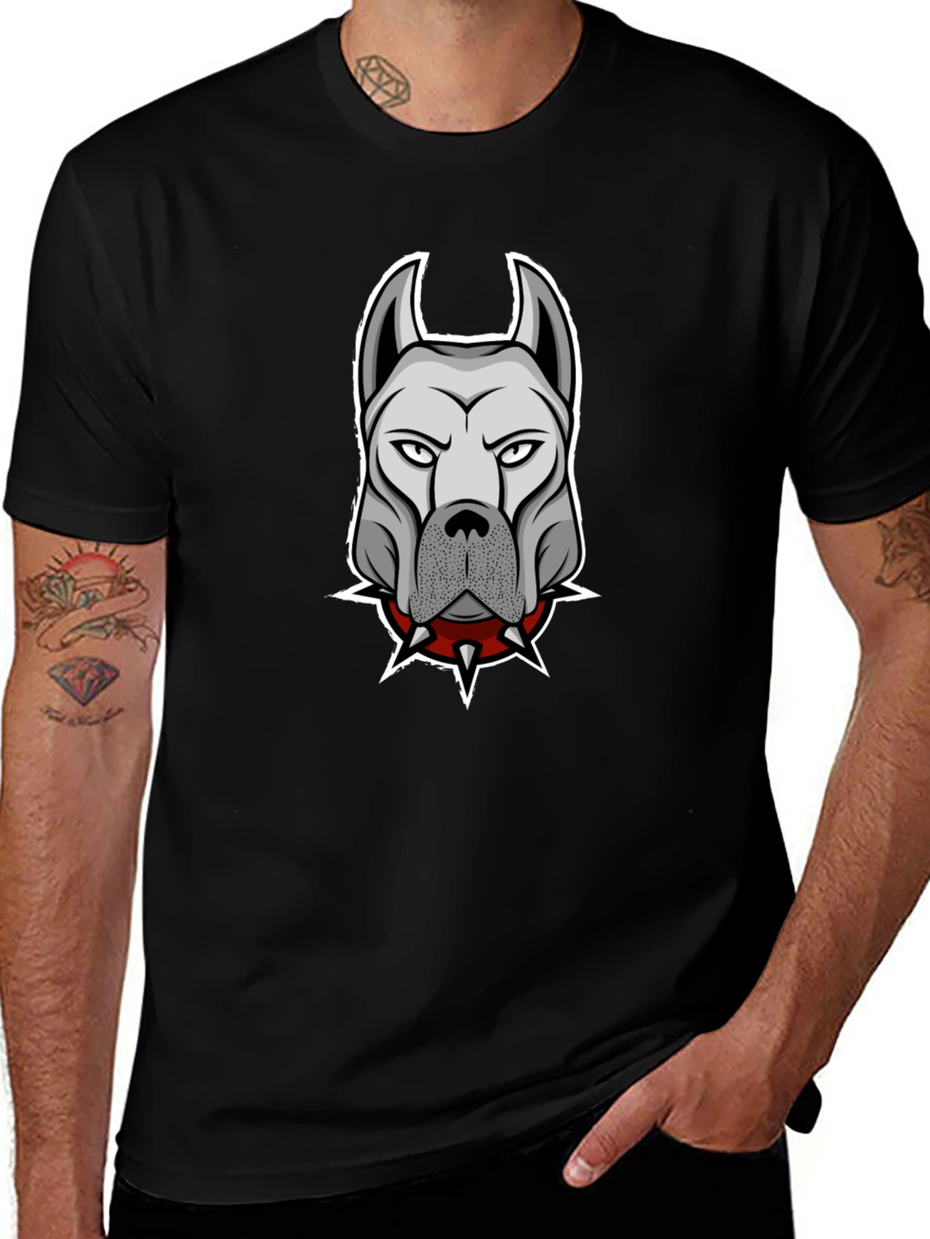 Mens Black T-Shirt with Dog Graphic