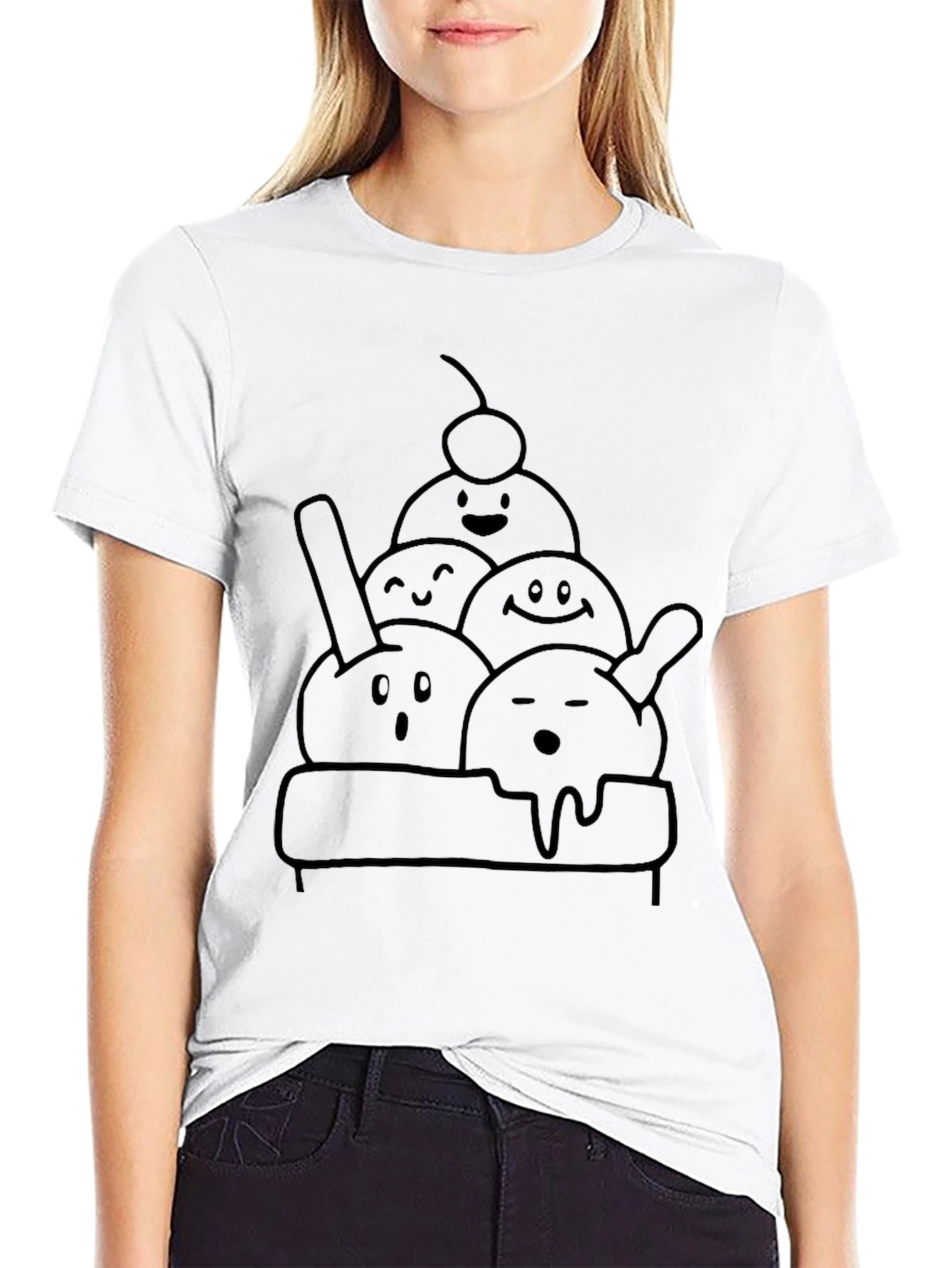 Funny Ice Cream Character Black T-Shirt