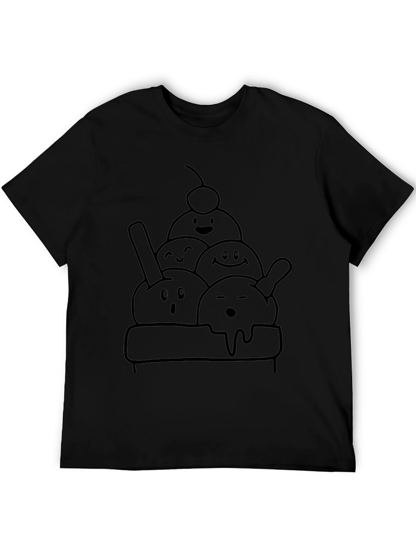 Funny Ice Cream Character Black T-Shirt