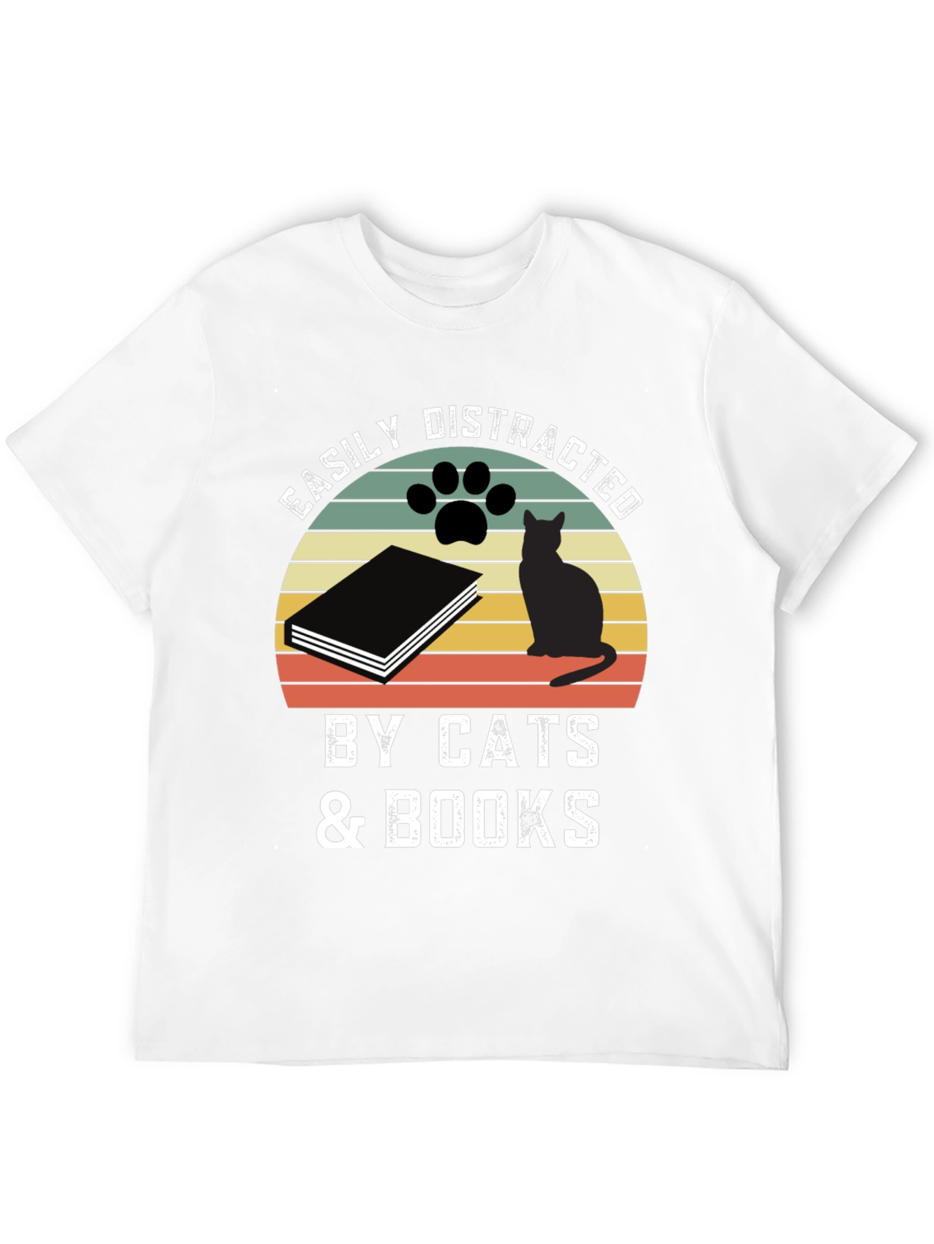 Easily Distracted by Cats & Books Graphic T-Shirt