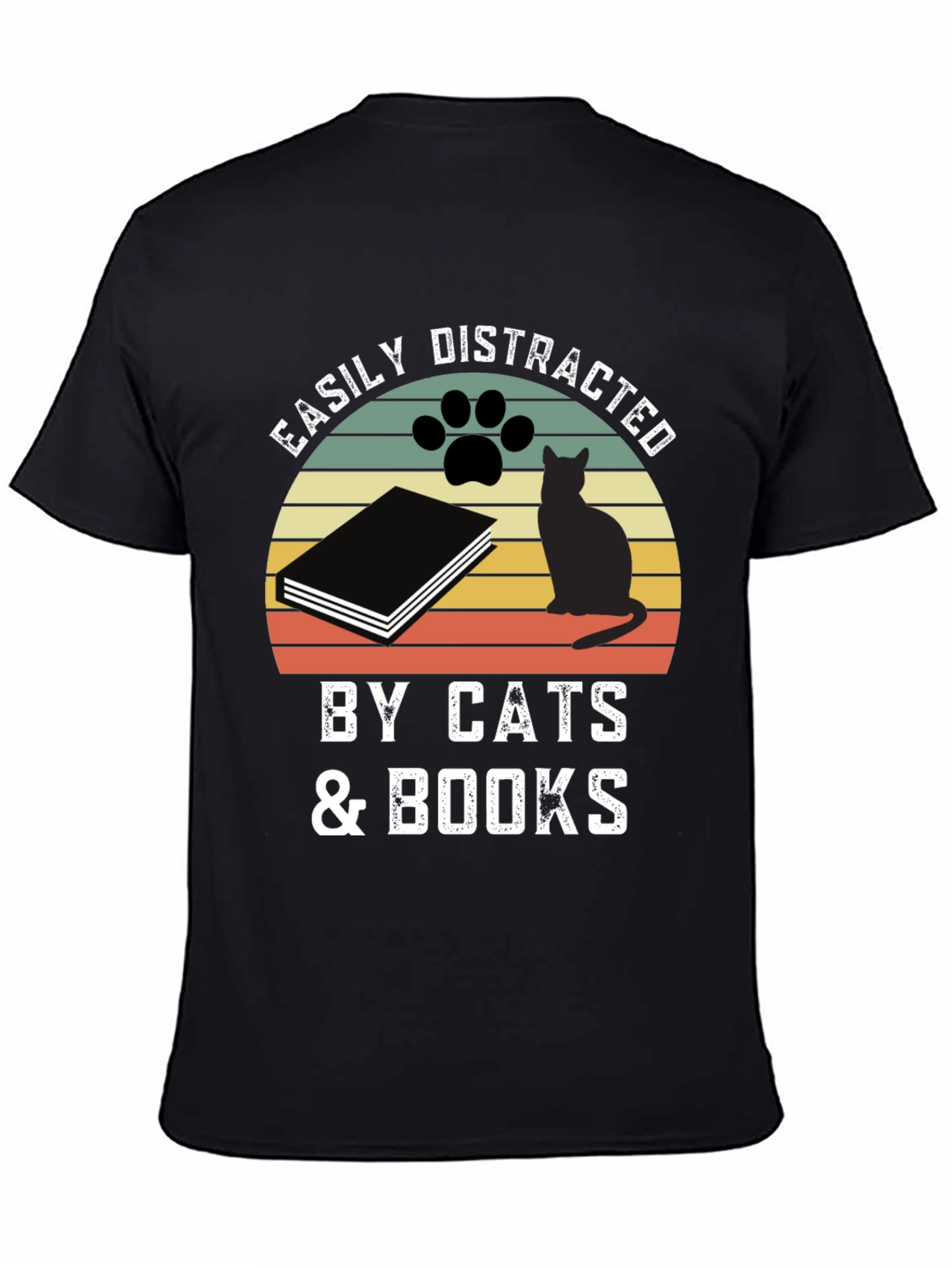 Easily Distracted by Cats & Books Graphic T-Shirt