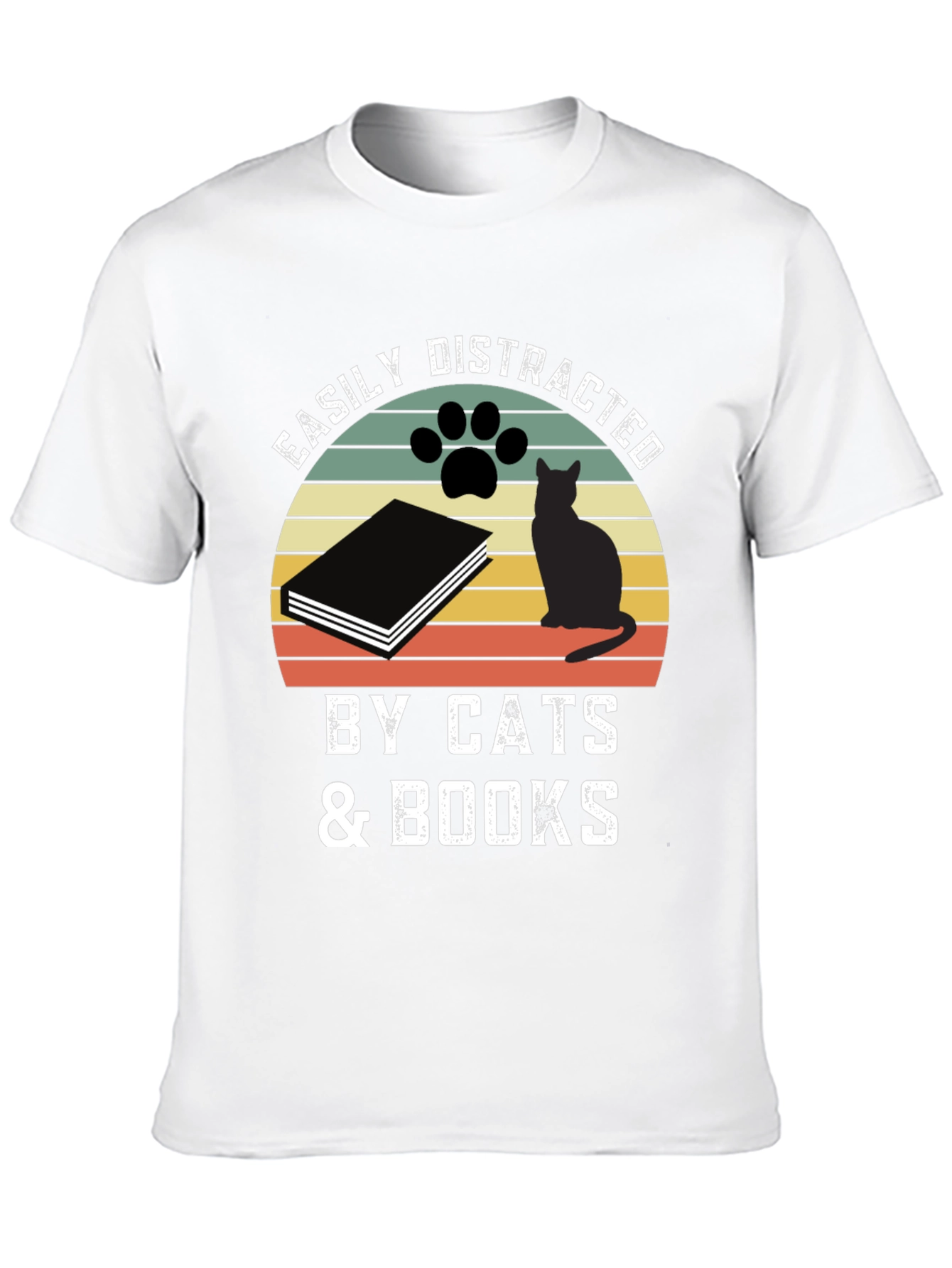Easily Distracted by Cats & Books Graphic T-Shirt