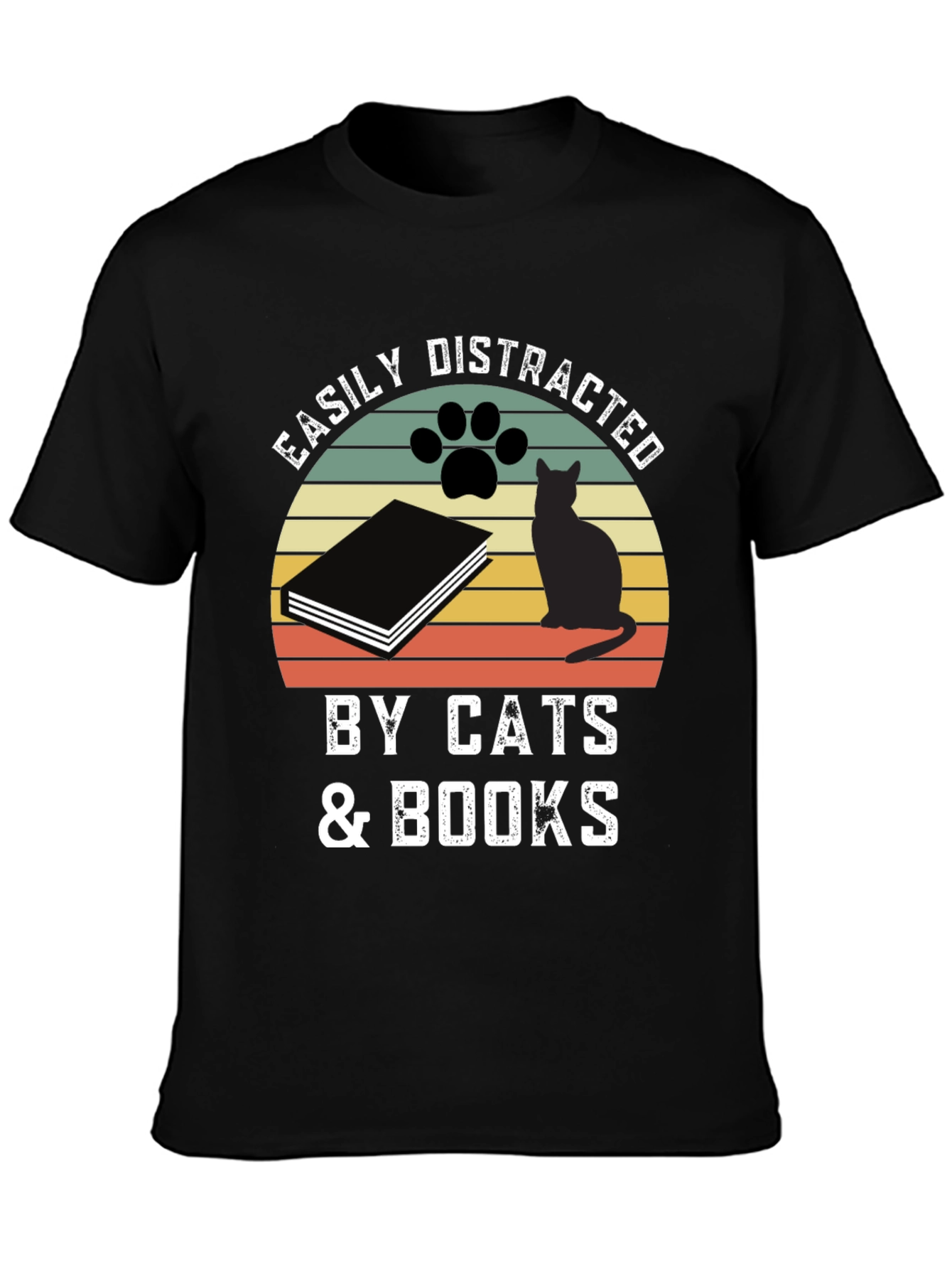 Easily Distracted by Cats & Books Graphic T-Shirt