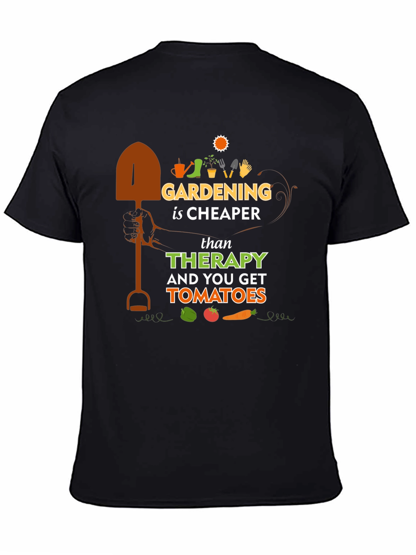 Gardening is Cheaper Than Therapy Black T-Shirt