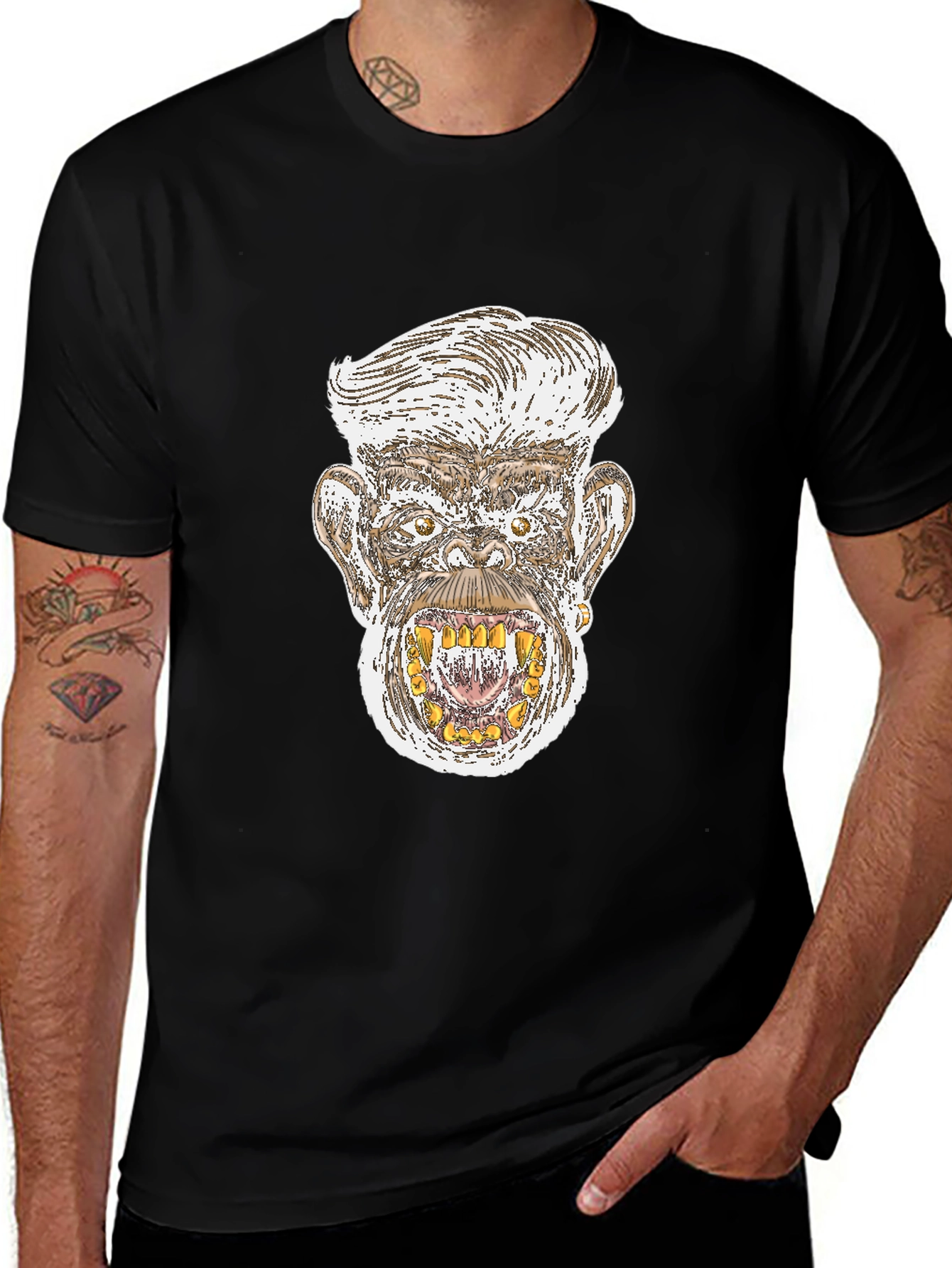 Monkey Graphic Print Black T-Shirt