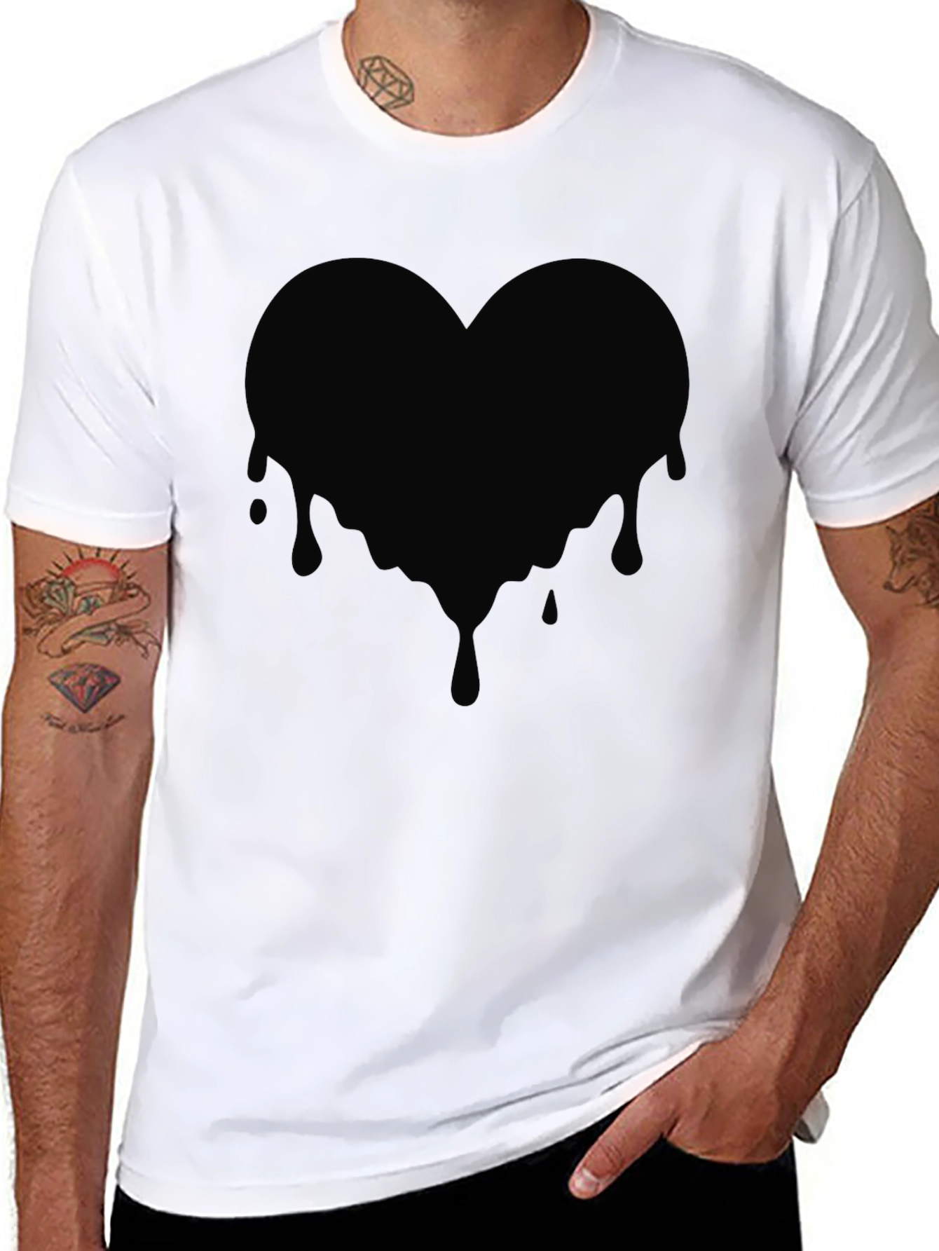 Dripping Heart Graphic Tee - Mens Black T-Shirt