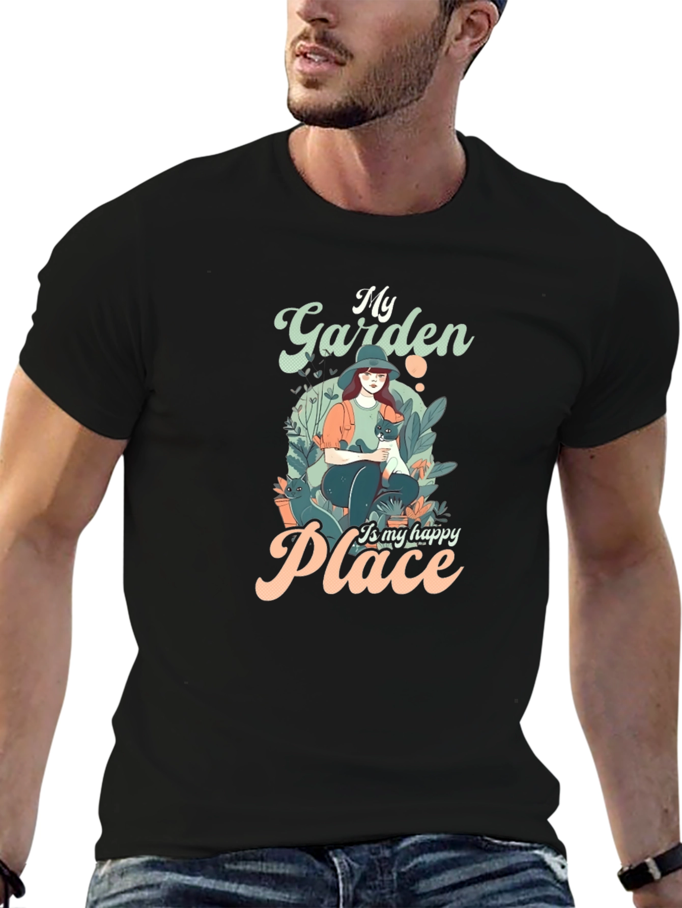 My Garden is My Happy Place Black T-Shirt
