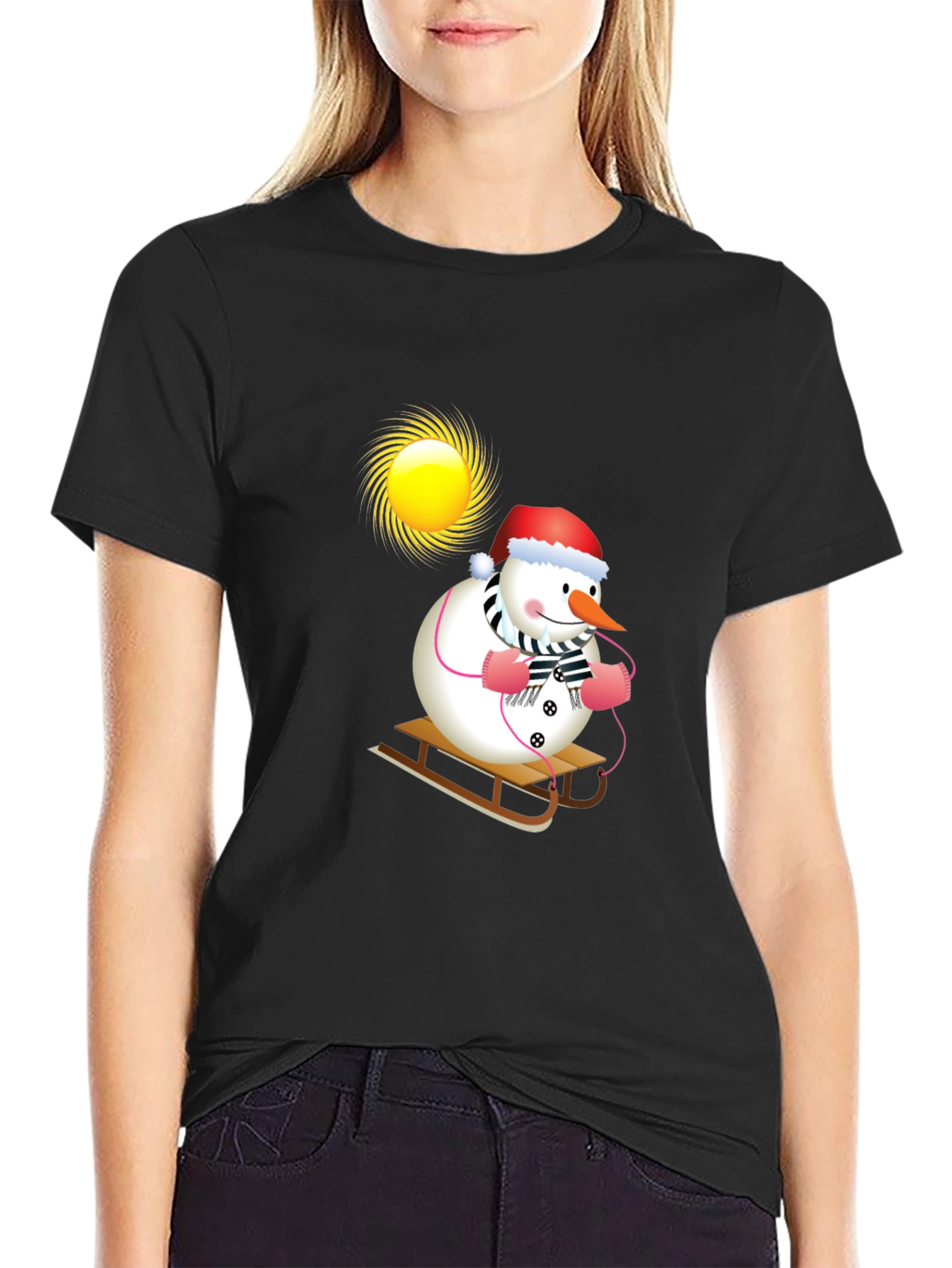 Festive Snowman Sledding T-Shirt - Holiday Cheer