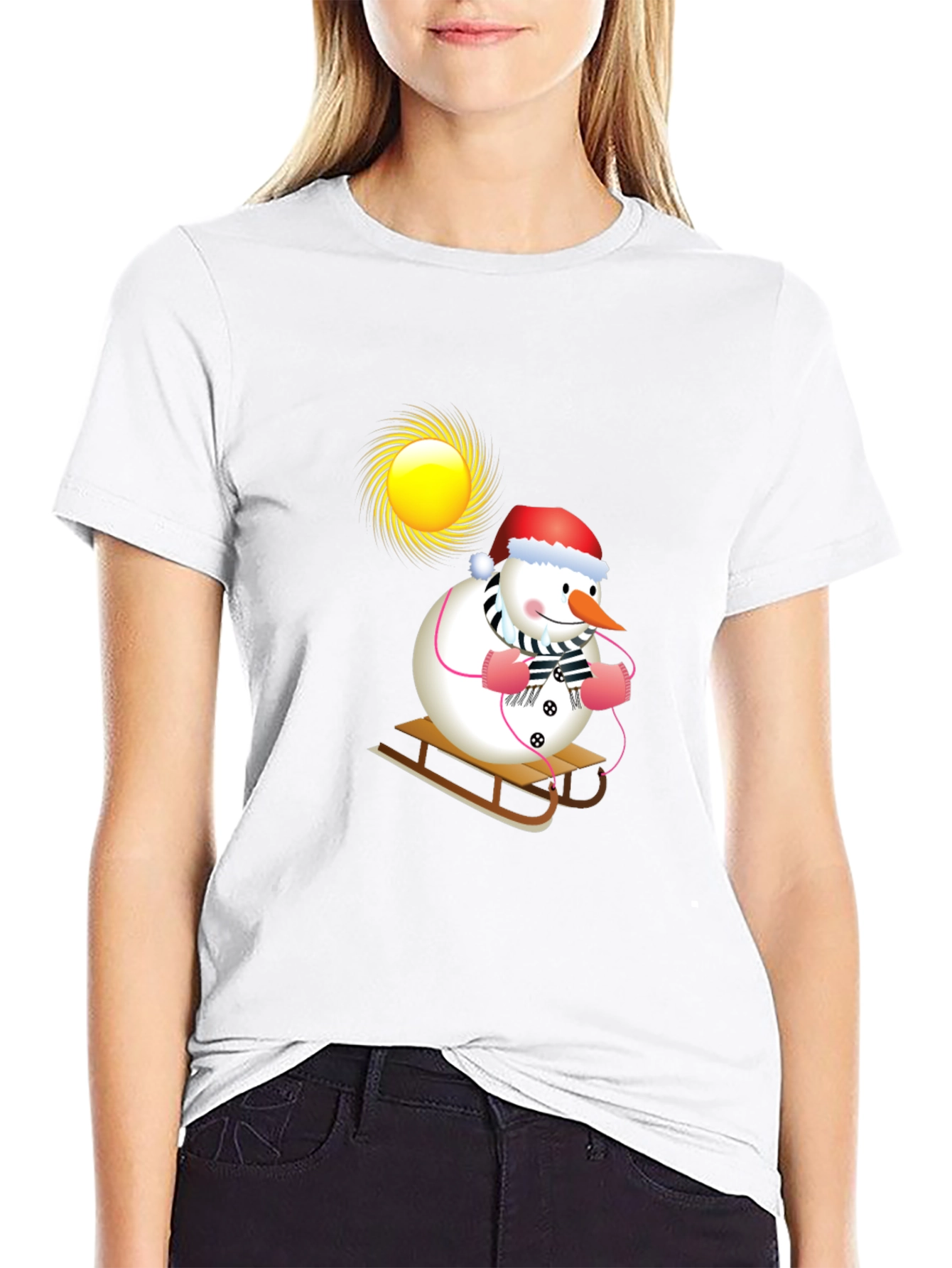 Festive Snowman Sledding T-Shirt - Holiday Cheer