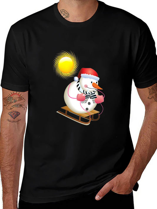 Festive Snowman Sledding T-Shirt - Holiday Cheer