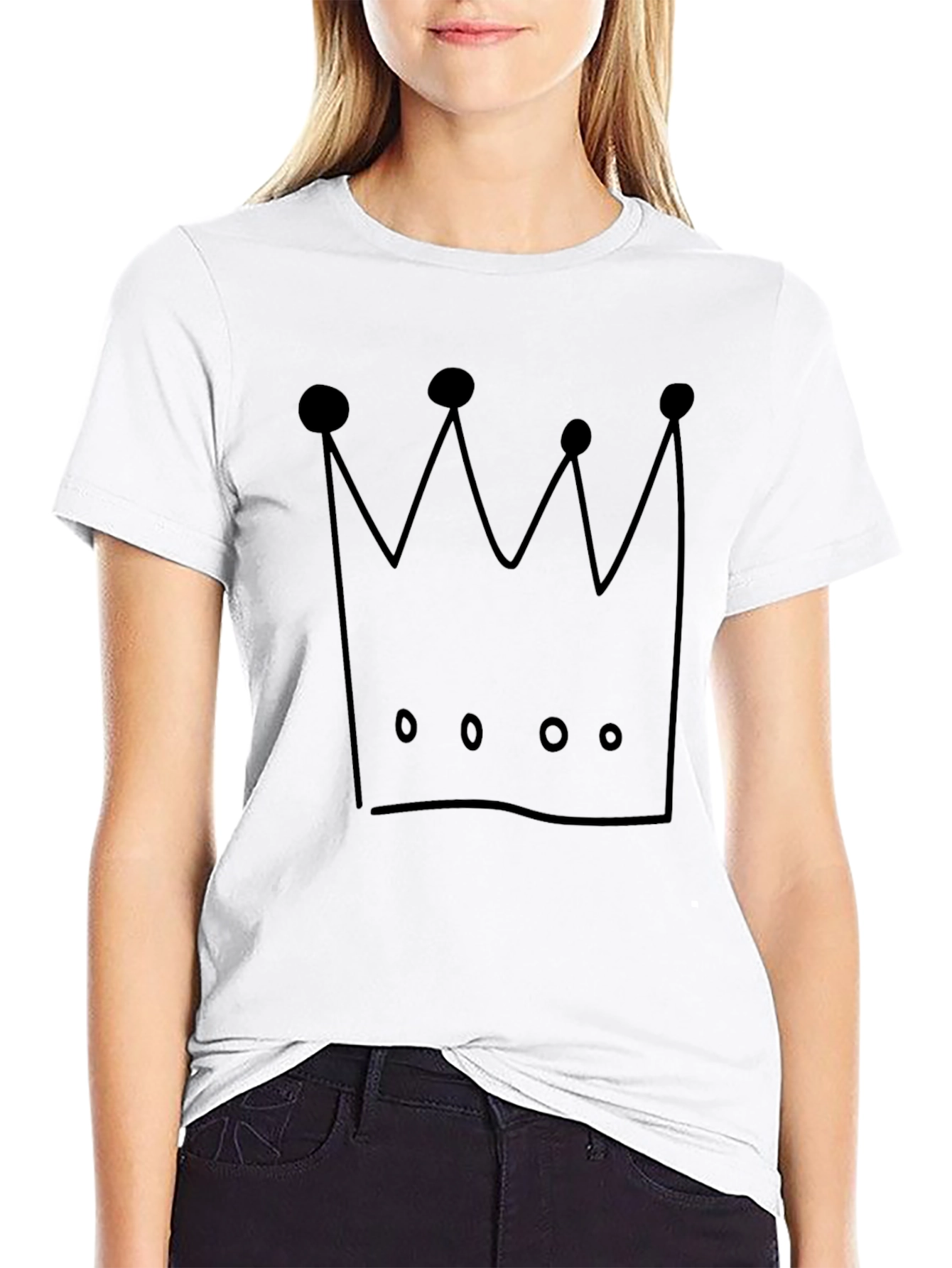 Crown Graphic Tee - Black Crew Neck Casual Shirt