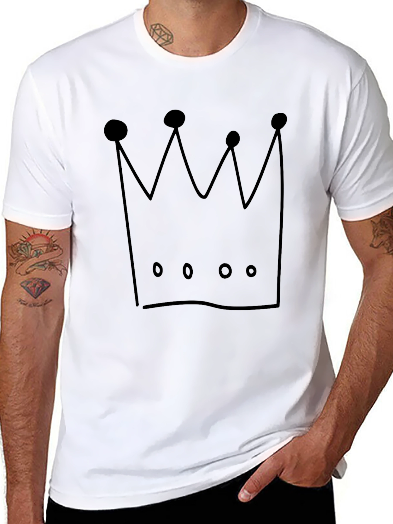 Crown Graphic Tee - Black Crew Neck Casual Shirt