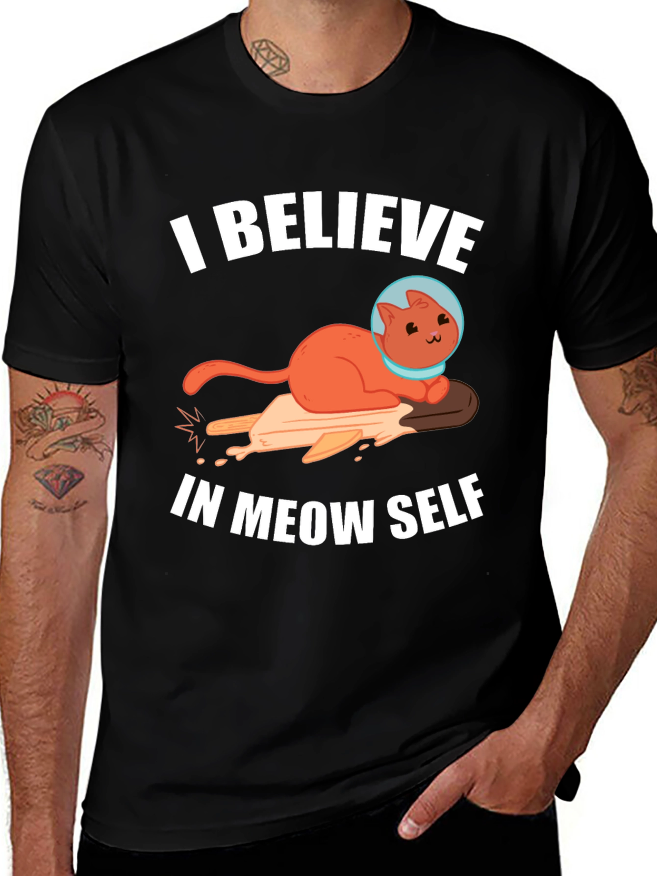I Believe In Meow Self T-Shirt Cat Astronaut
