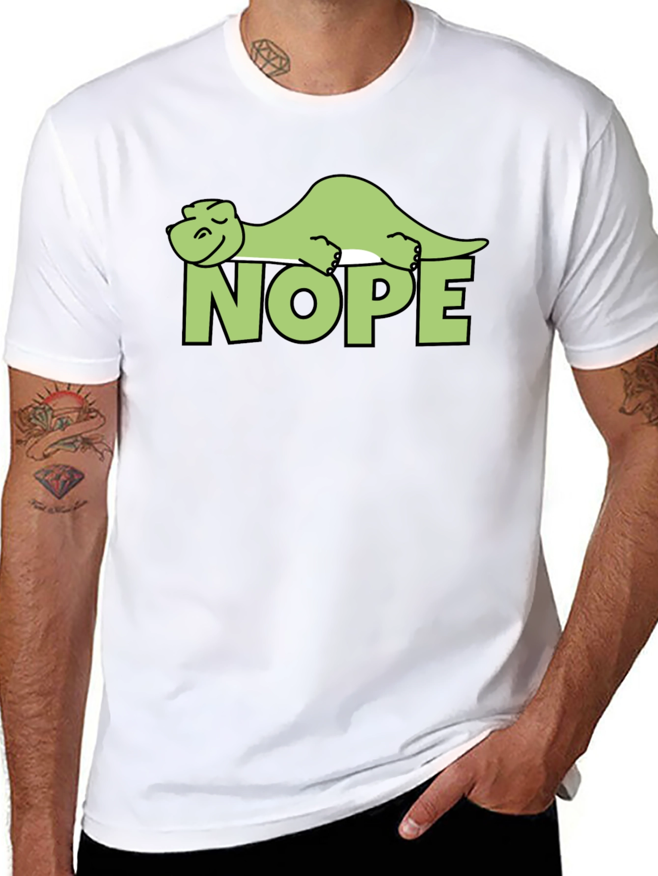 Nope Lazy Dinosaur Graphic T-Shirt
