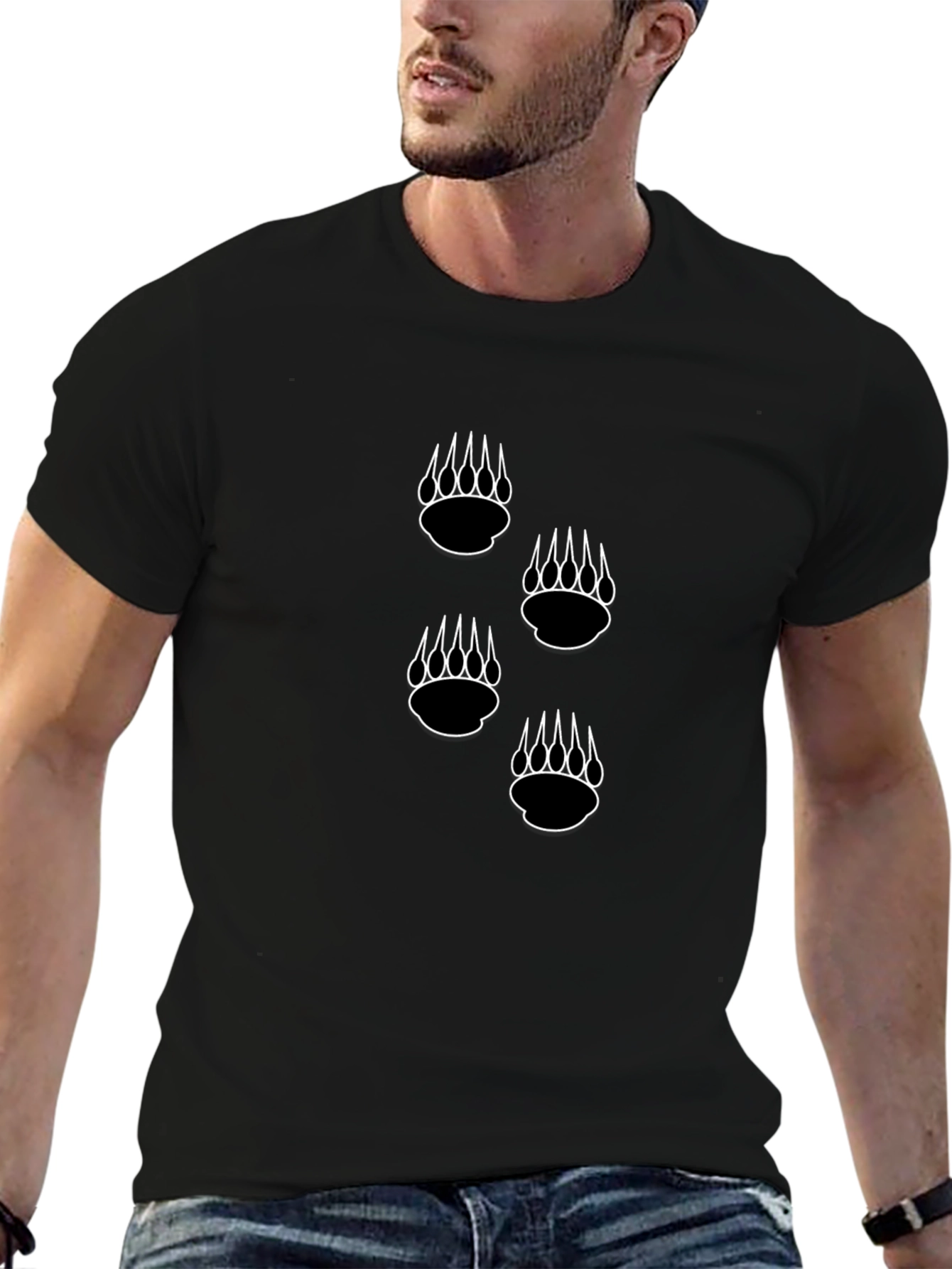Black Tee with Bear Claw Prints
