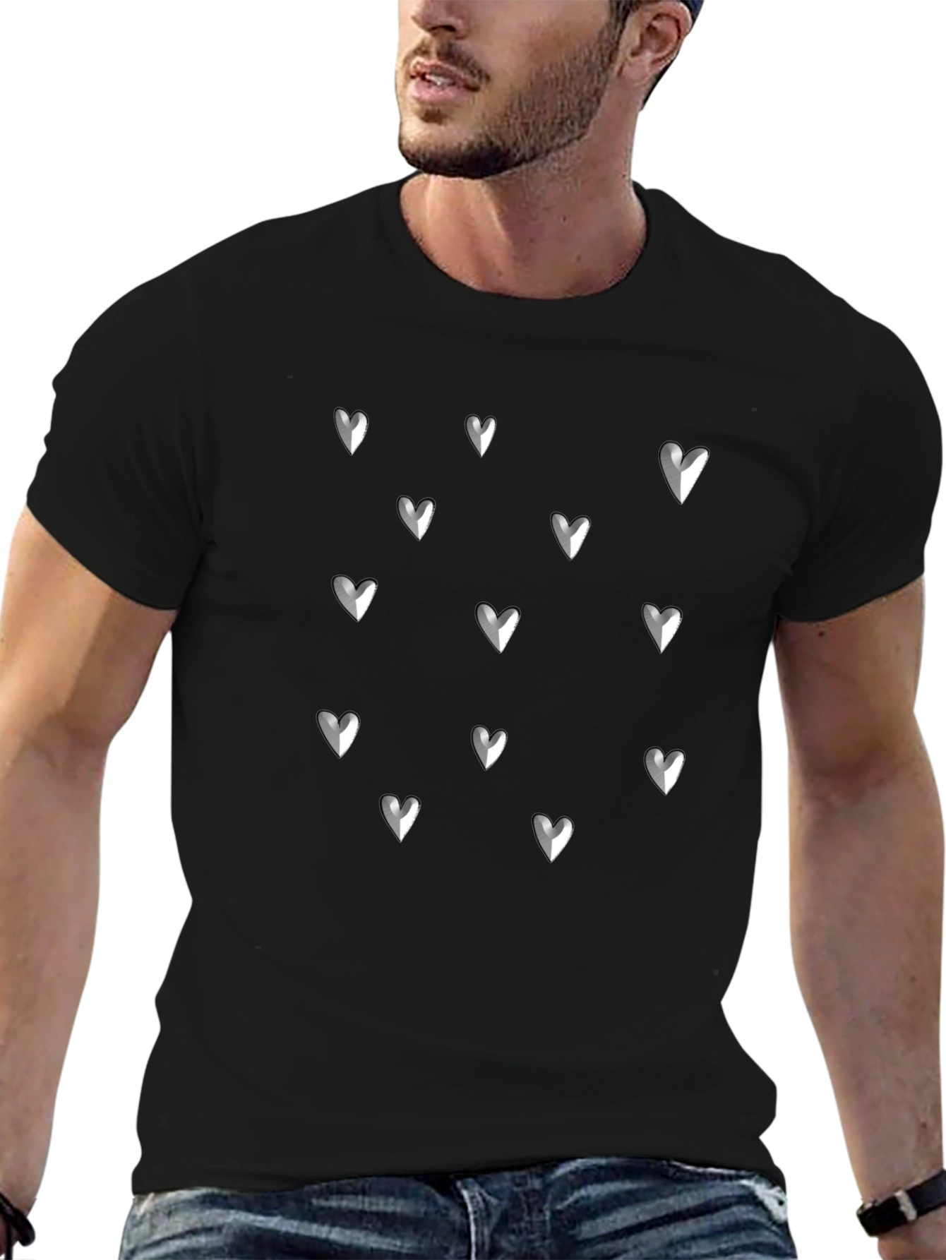 Black Heart Pattern T-Shirt