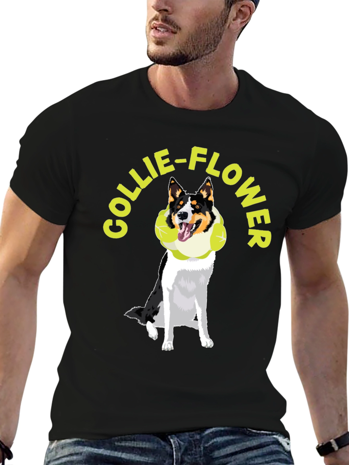Collie-Flower Graphic T-Shirt