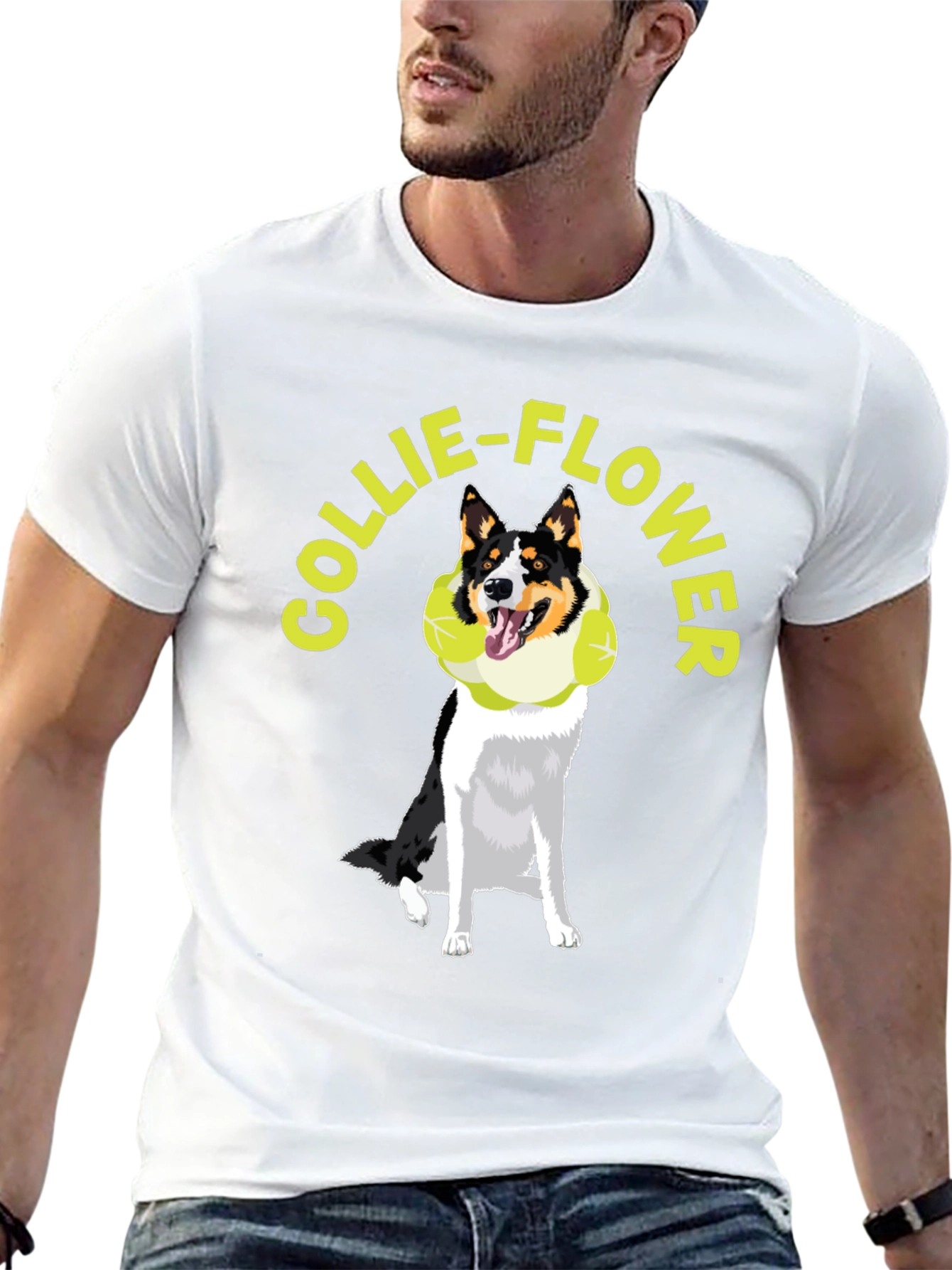 Collie-Flower Graphic T-Shirt