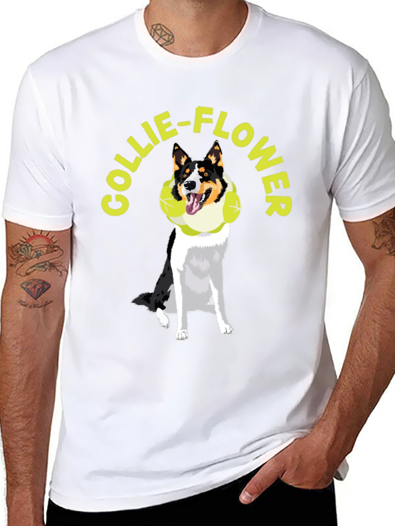Collie-Flower Graphic T-Shirt