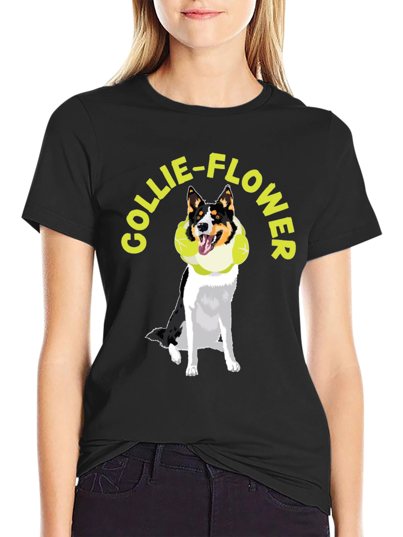 Collie-Flower Graphic T-Shirt