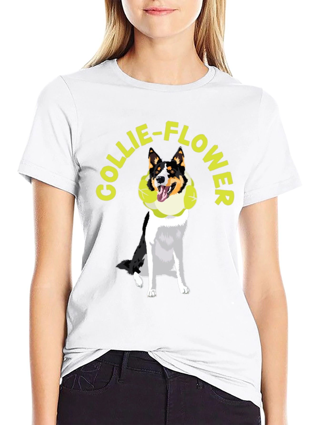 Collie-Flower Graphic T-Shirt