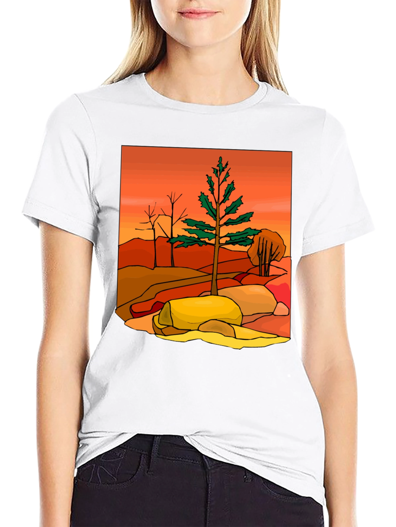 Nature Scene Graphic Tee - Casual Black T-Shirt