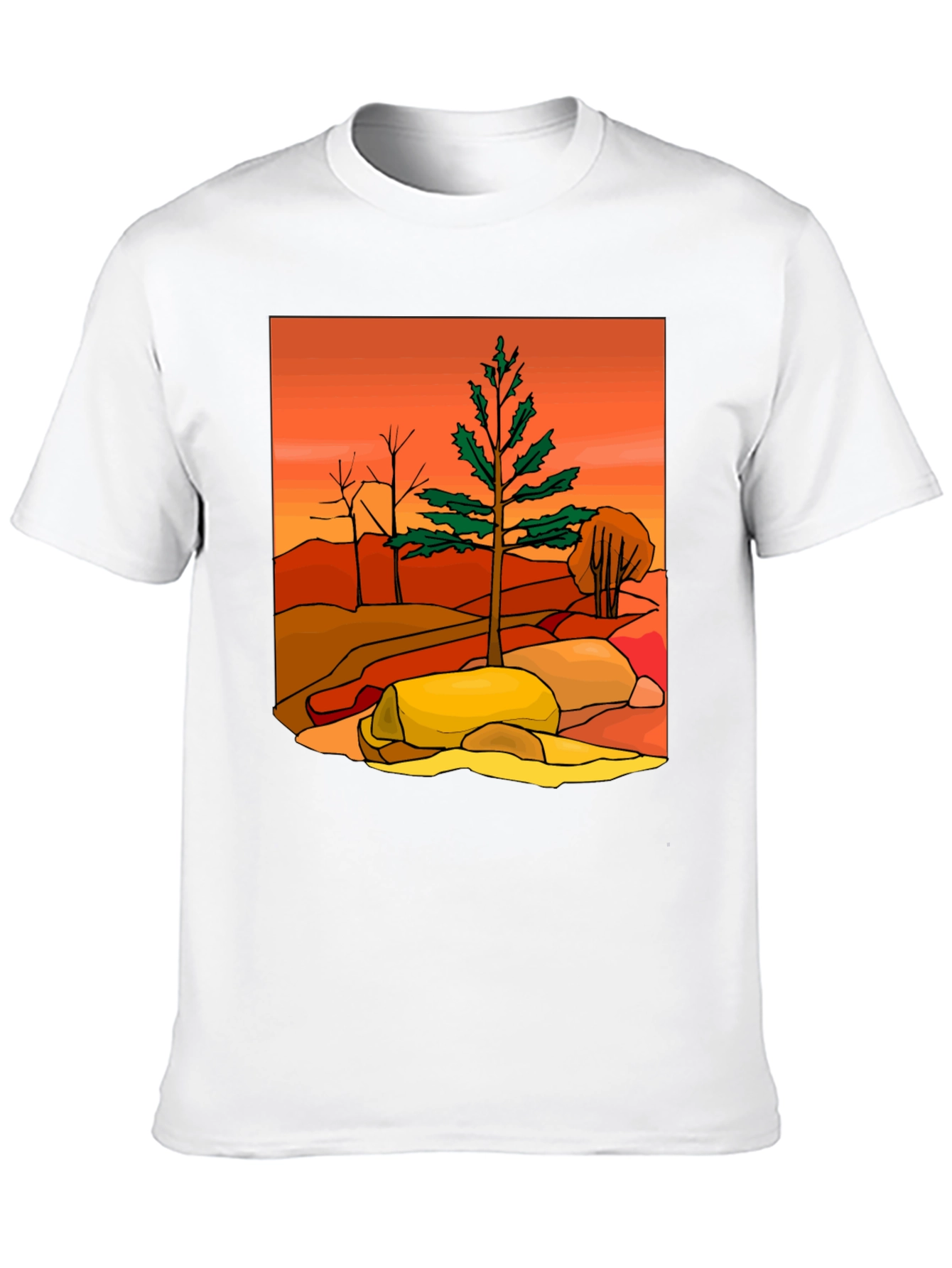 Nature Scene Graphic Tee - Casual Black T-Shirt