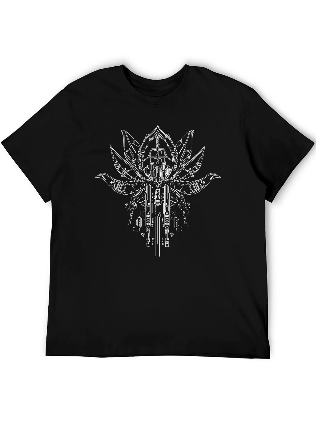 Cyber Lotus Graphic Tee - Black Cotton Comfort